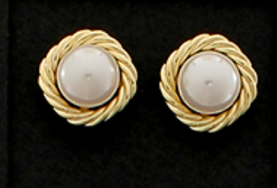 Round Pearl Textured Frame Stud Earrings - Gold