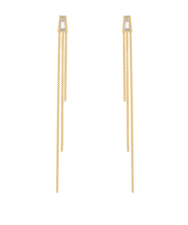 Baguette CZ Chain Linear Earrings - Gold