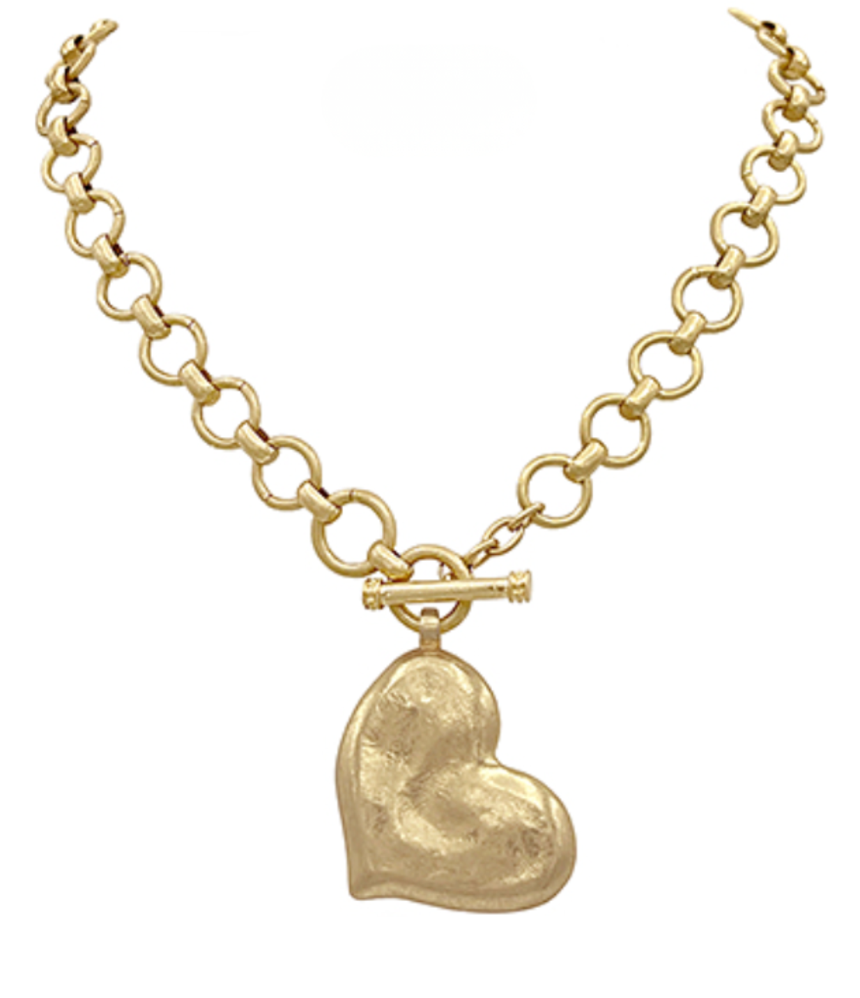 Textured Heart Necklace - Vintage Gold