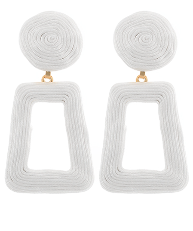 Wrapped Open Trapezoid Drop Earrings - White