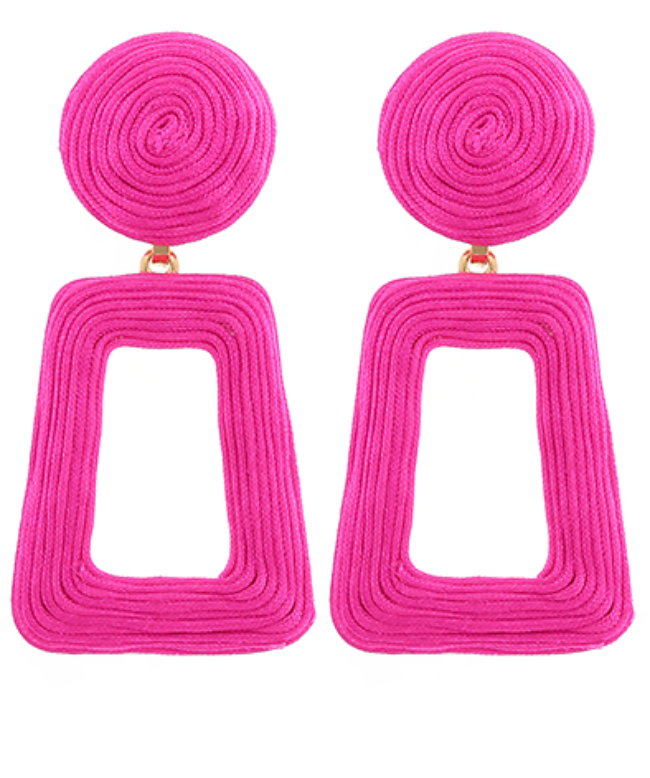 Wrapped Open Trapezoid Drop Earrings - Fuchsia