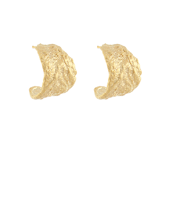Hammered & Graduated Open Hoop Earrings - Matte Gold