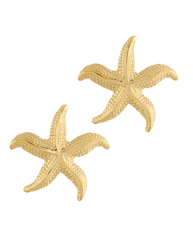 Large Textured Starfish Earrings - Gold