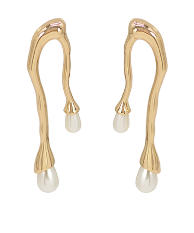 Pearl & Arched Shaped Casting Earrings - Gold