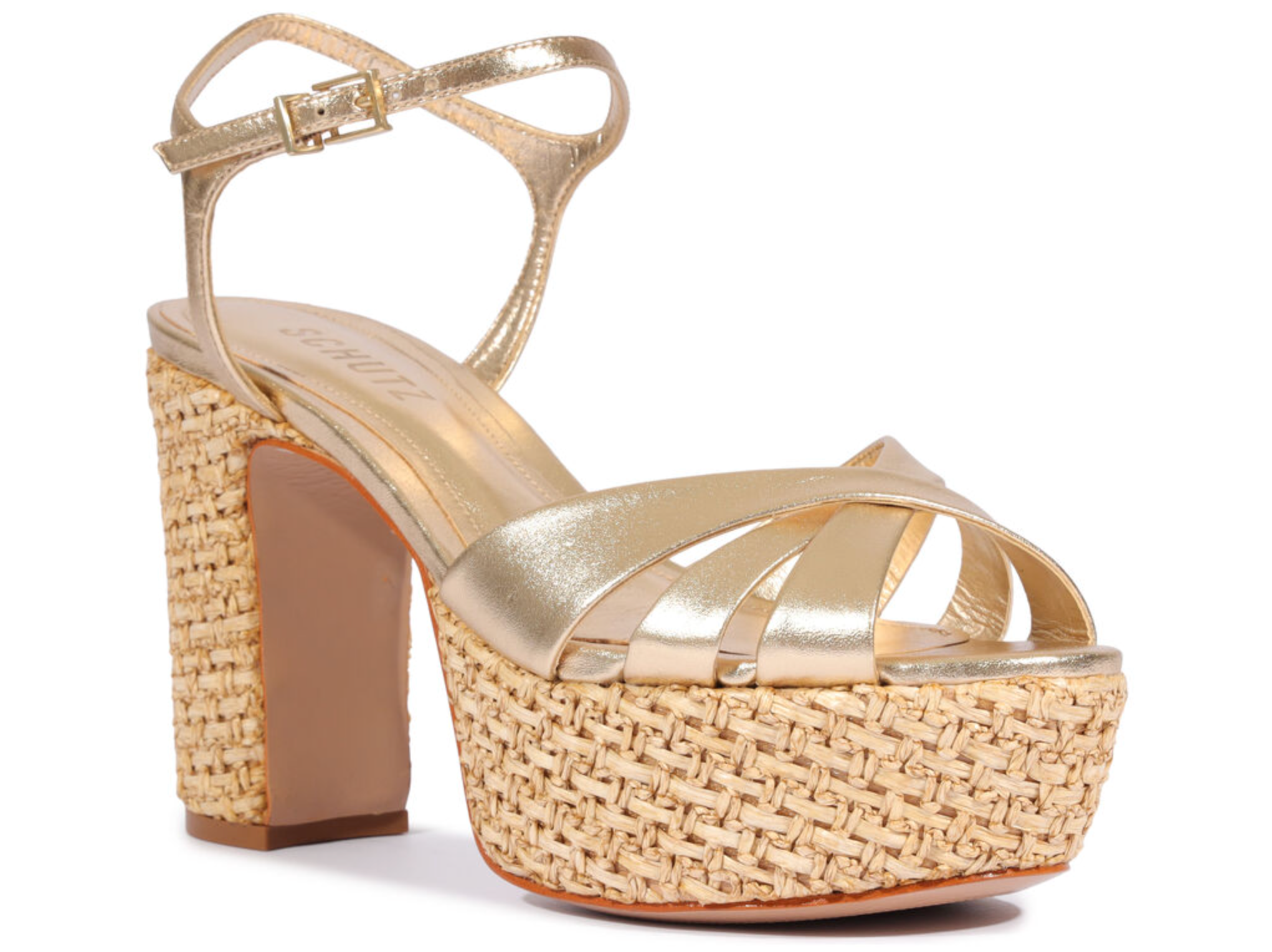 schutz women's keefa platform dress sandal 5.5 - Gold The Schutz Keefa sandal features a striking chunky Schutz Keefa Raffia Platform Sandal