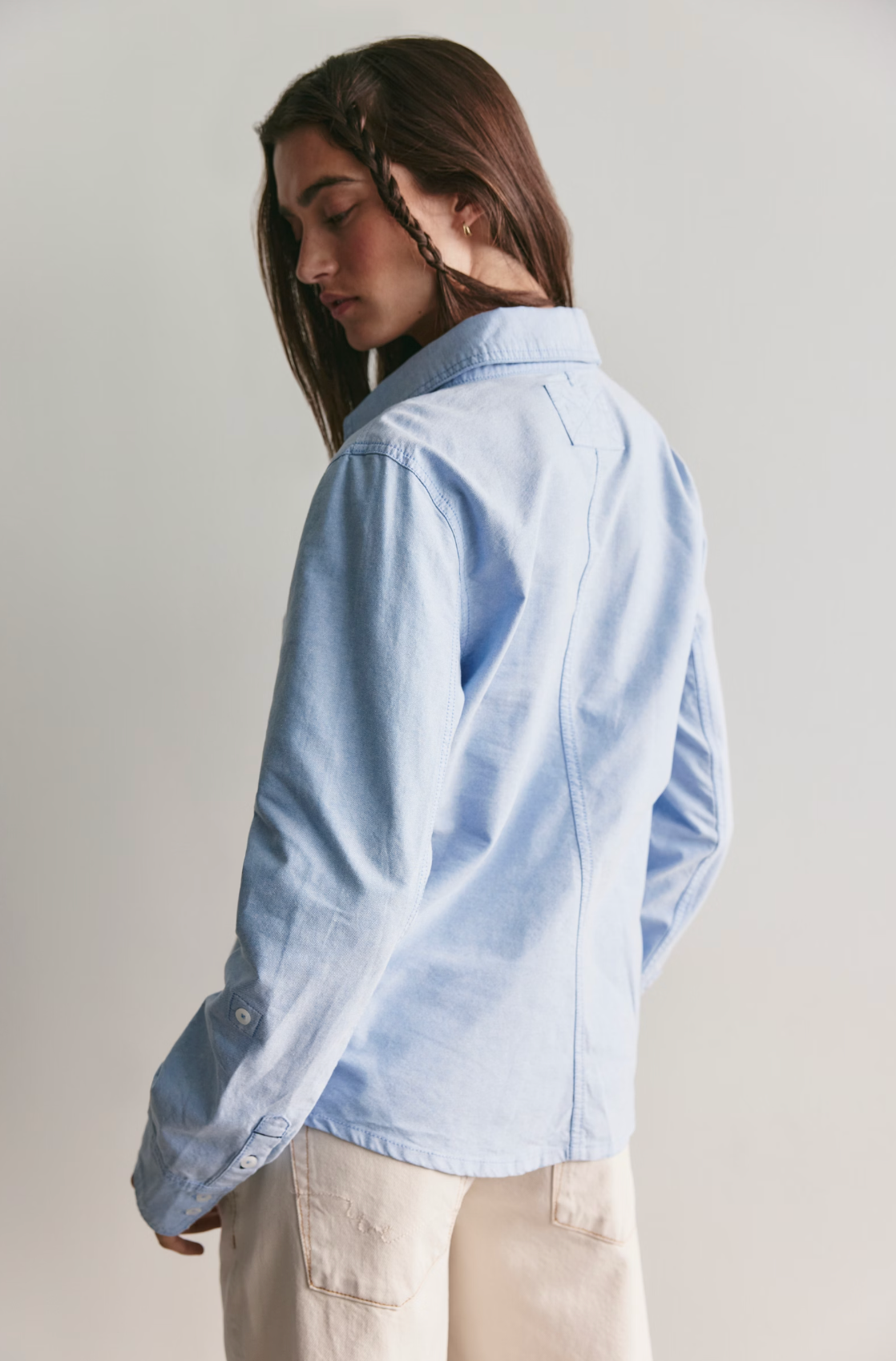 Free People Benny Slim Oxford Top - Blue Combo
