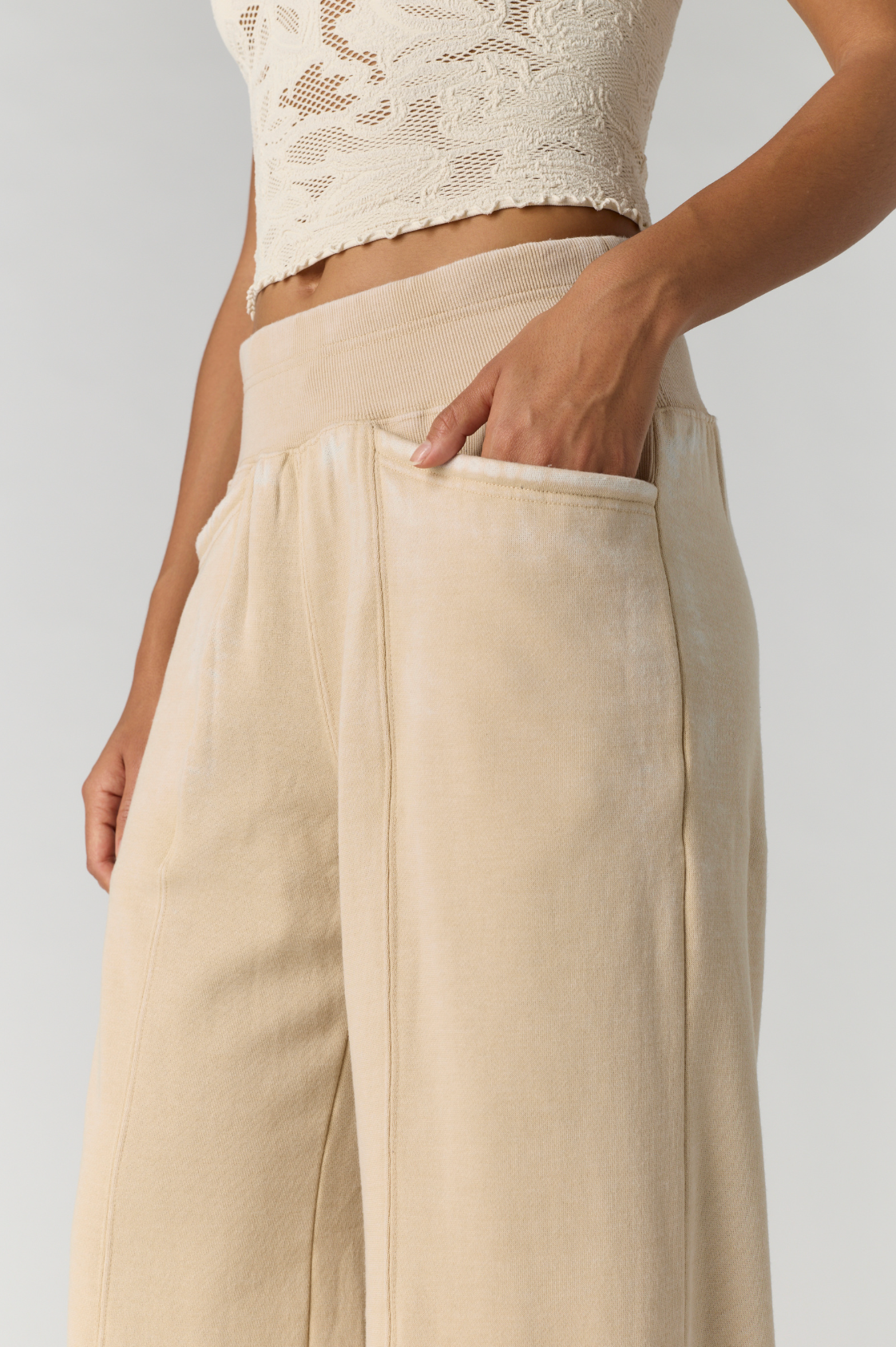 Free People Slow It Down Wide Leg Pant - Morning Oat