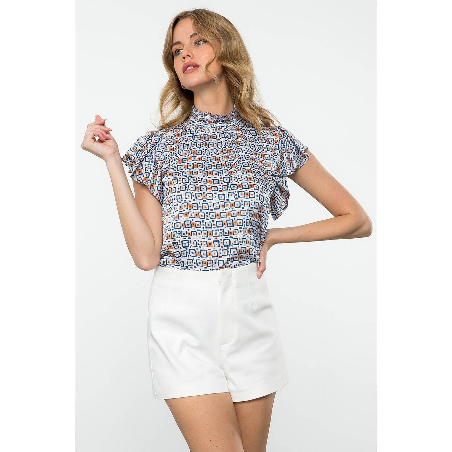 Flutter Sleeve Print Top - Cream