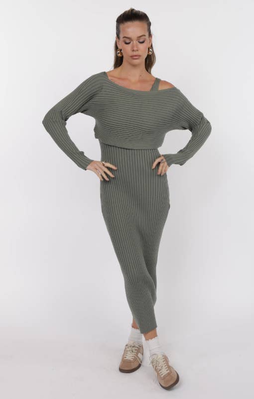 Gabi Sweater Top and Dress Set - Sage