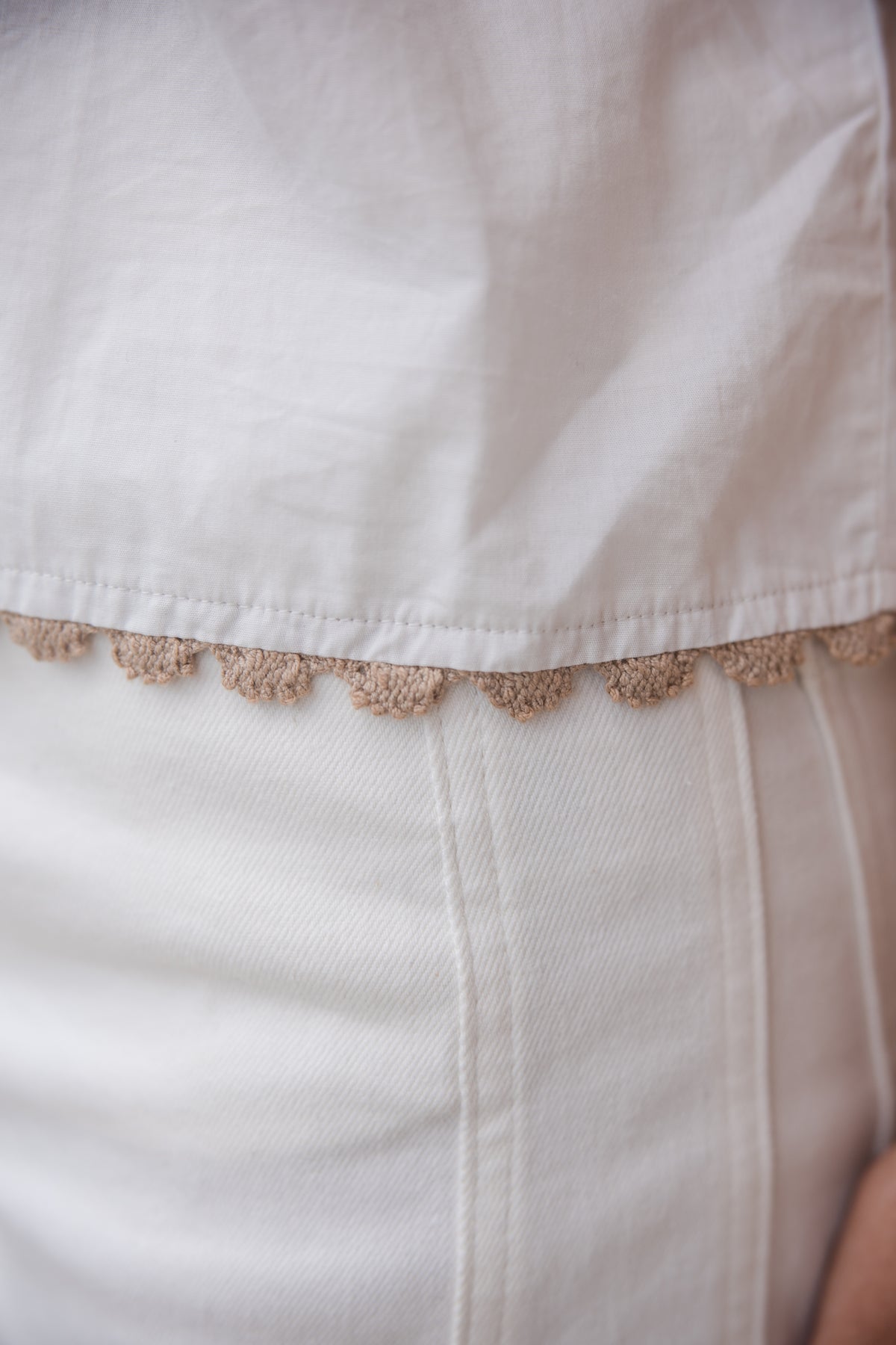 Collared Button Up Embroidery Top - White
