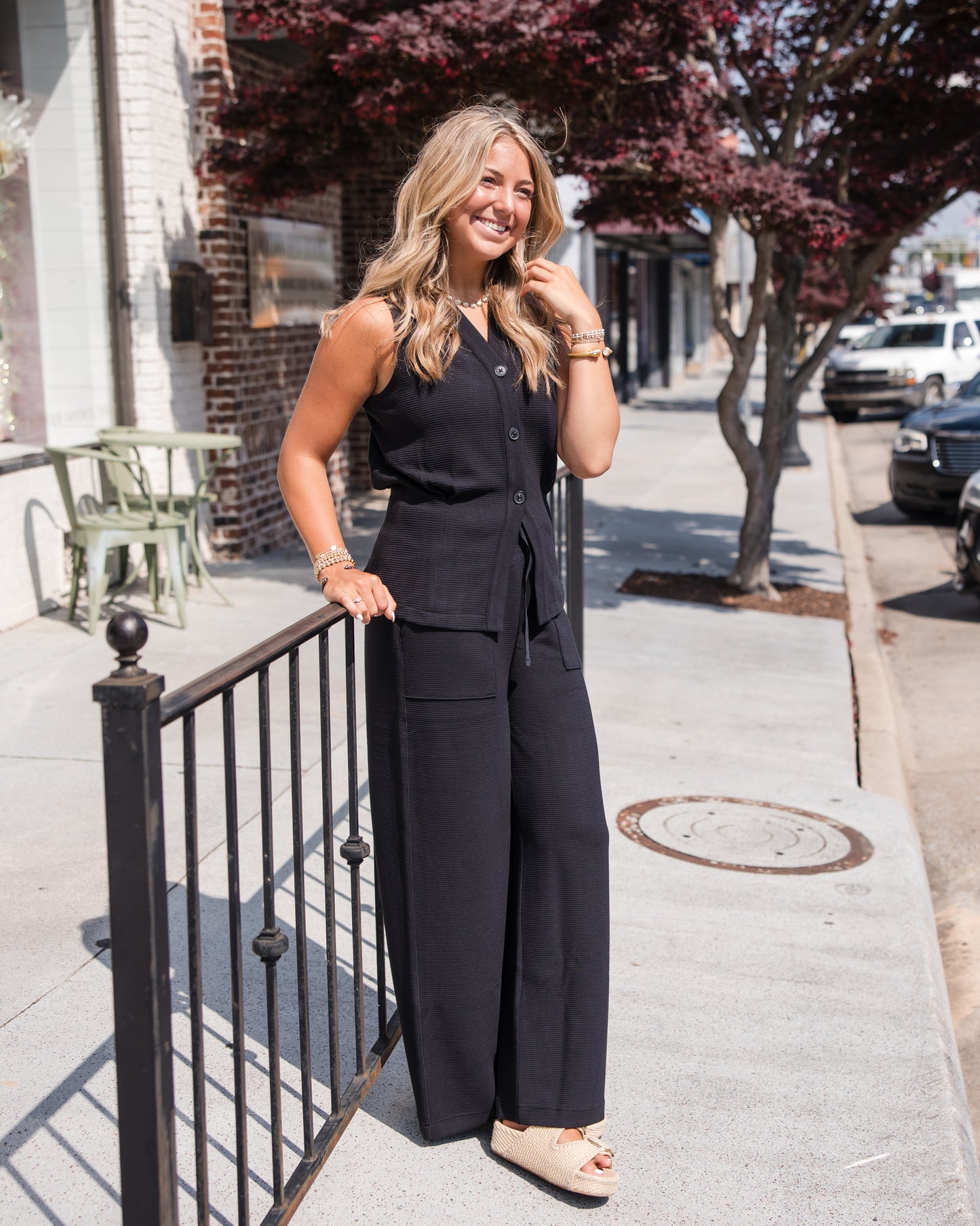 Spanx AirEssentials French Rib Wide Leg Pant - Very Black