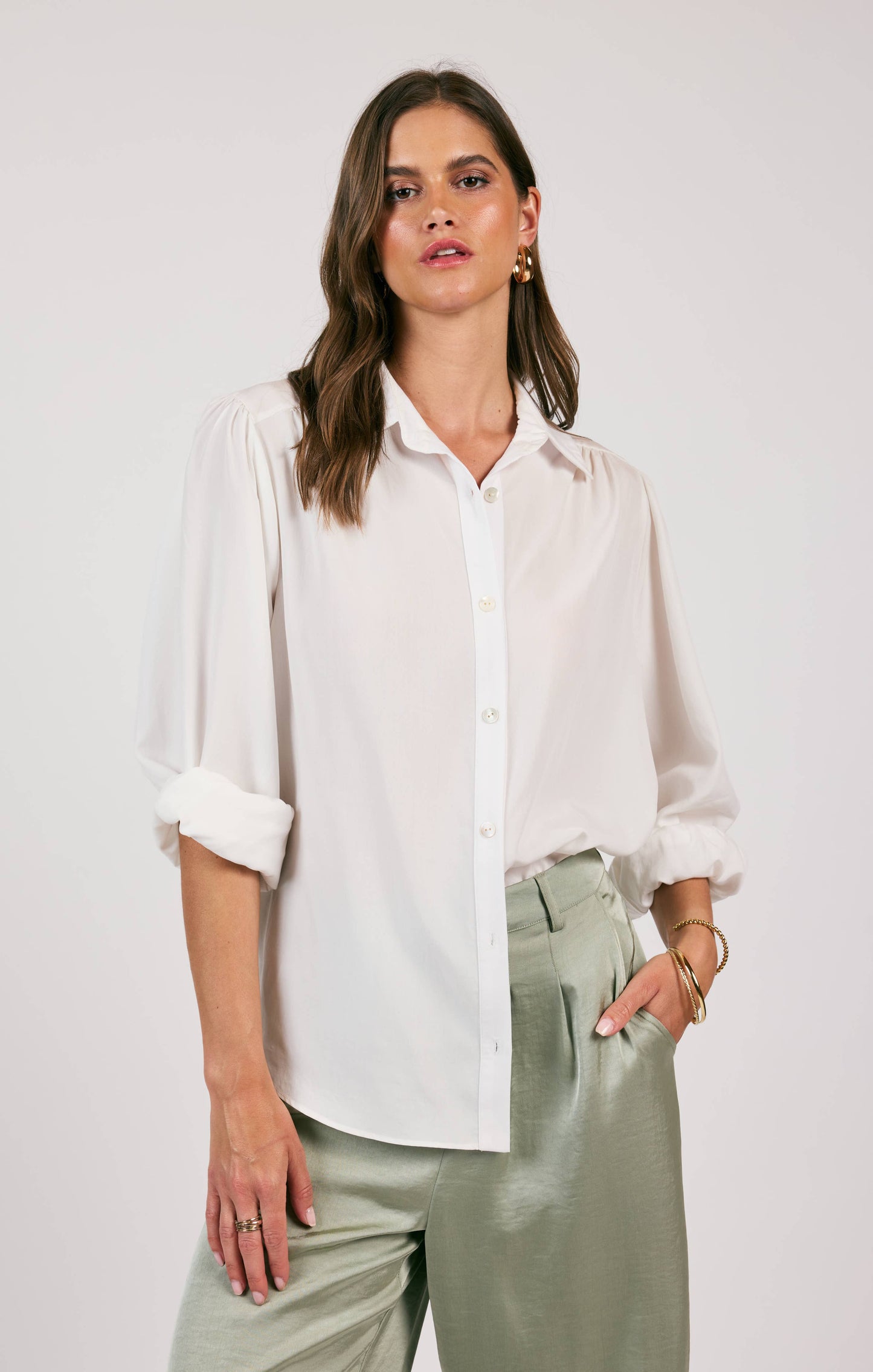Stillness Yoked Splitcuff Buttondown Shirt - White