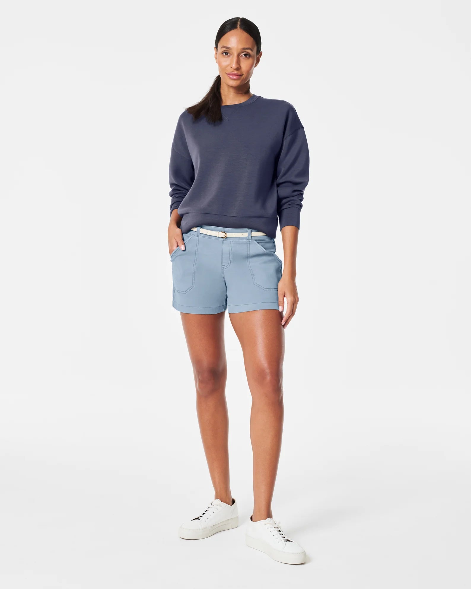 Spanx Twill Shorts 4 | Hazy Blue Grey