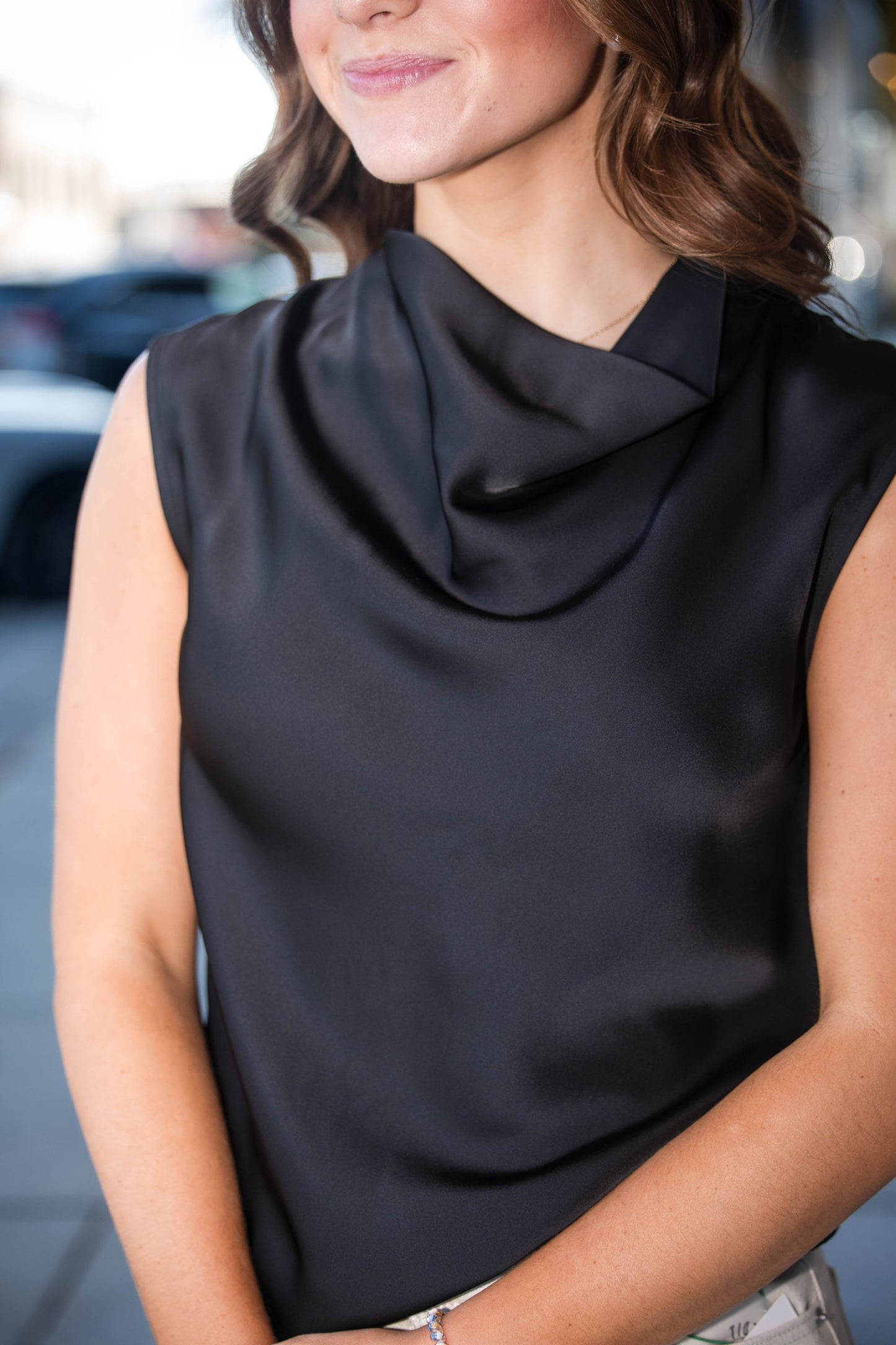 Spanx Silky Smooth Cowl Neck Sleeveless Top - Classic Black