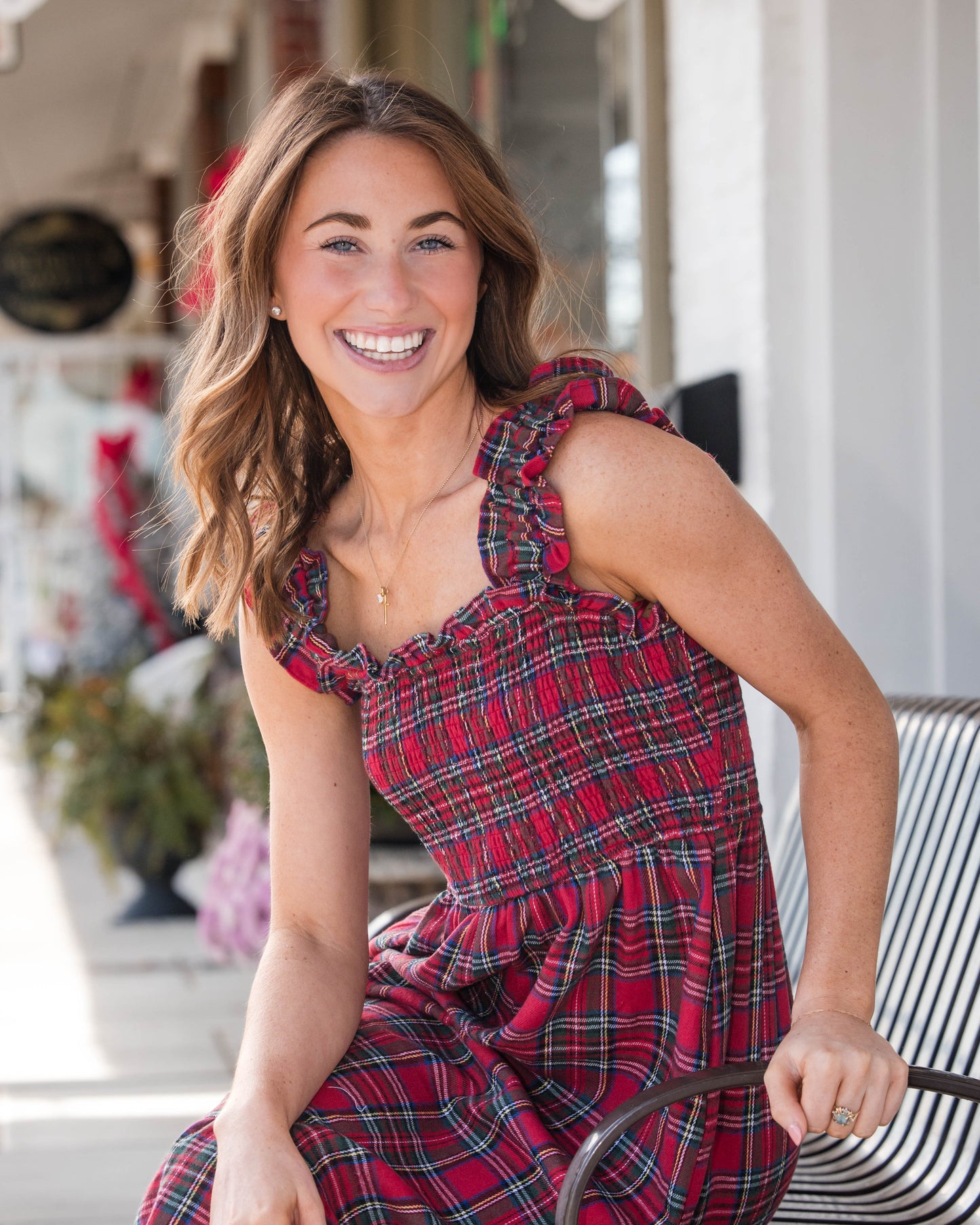 Plaid Smocked Bodice Midi Dress With Ruffle Hem - Red Plaid