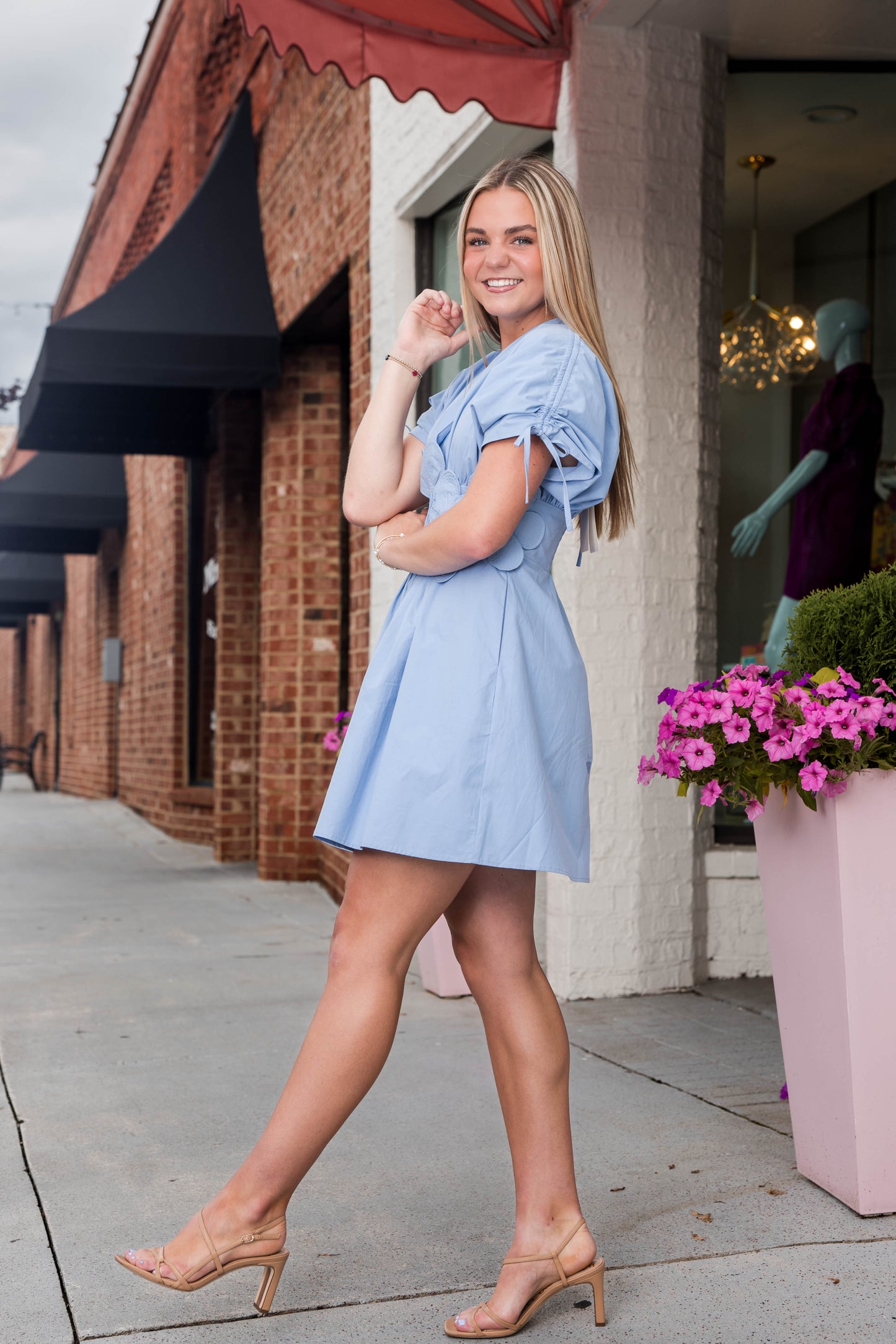 Tisia 3D Flower Mini Dress - Blue