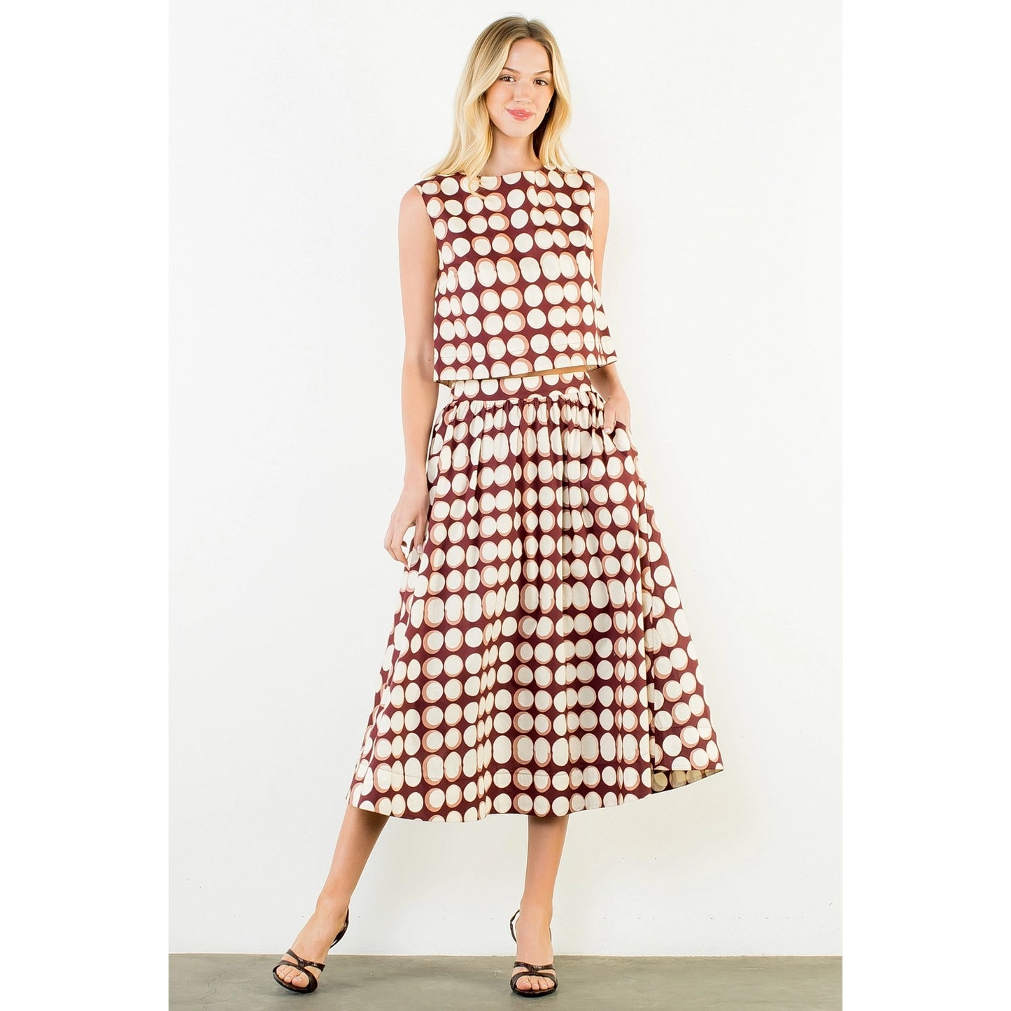 High Waisted Geometric Skirt - Brown