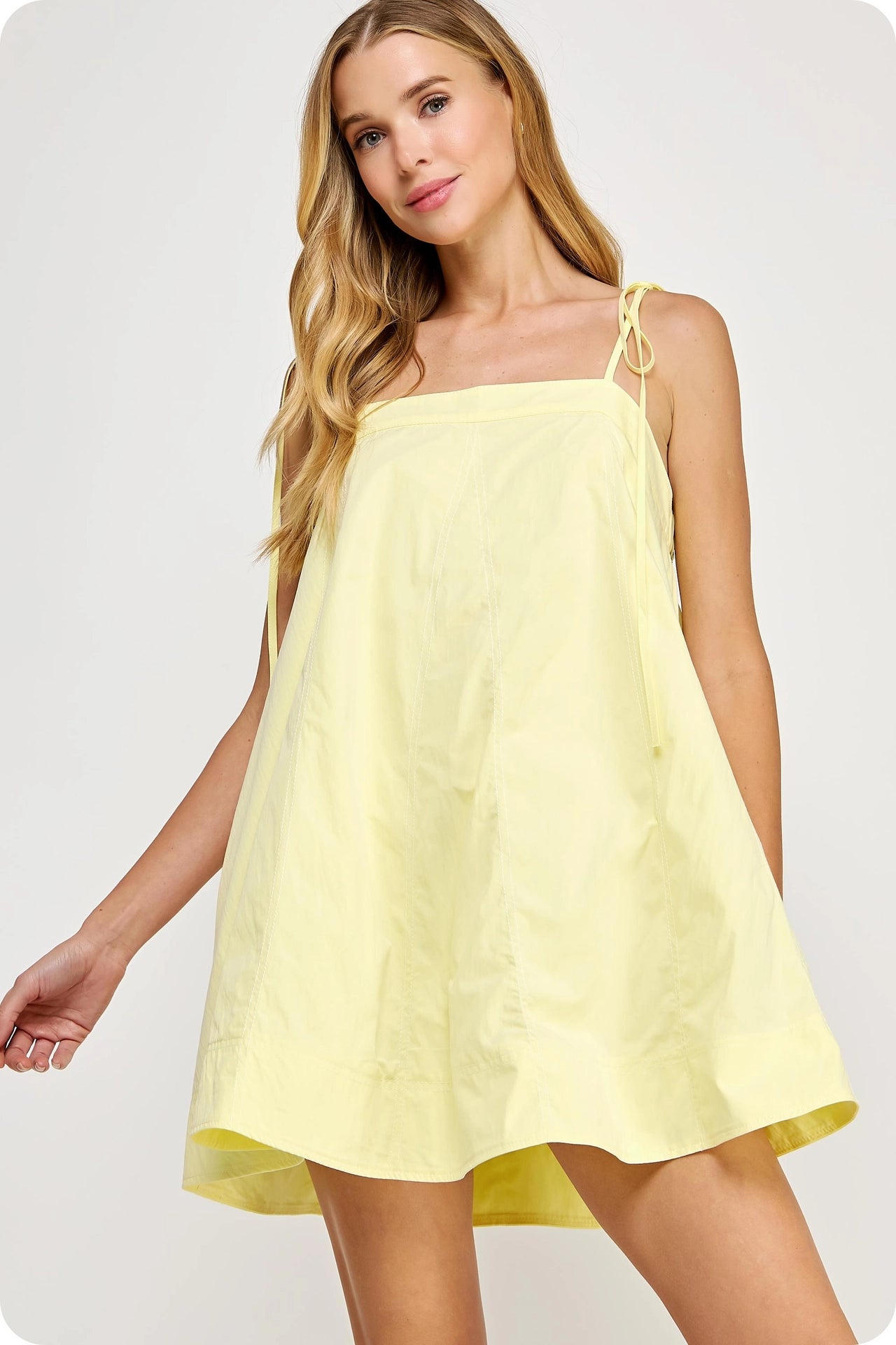 Contrast Top Stitch Mini Dress - Lemon Yellow