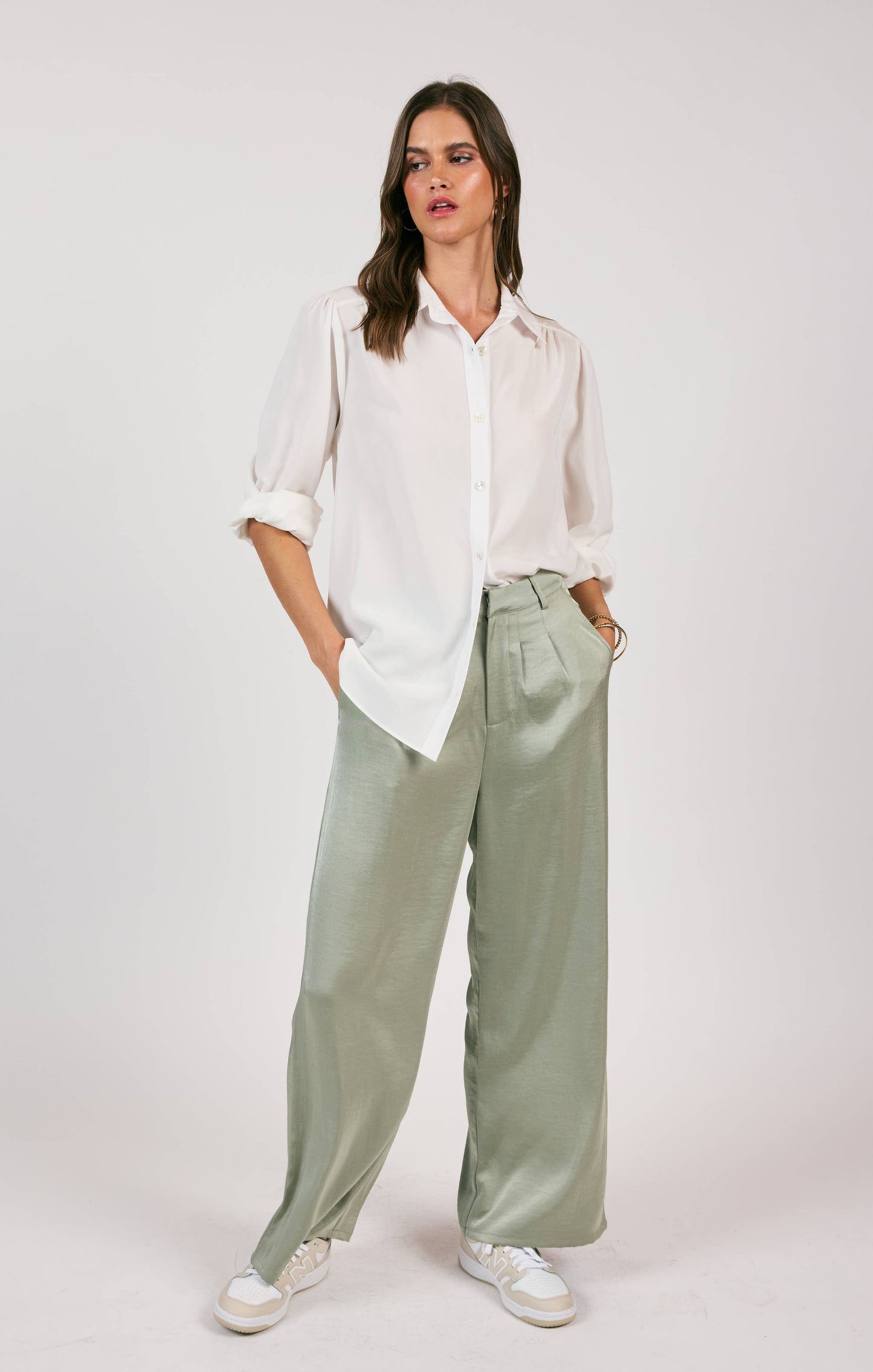 Stillness Yoked Splitcuff Buttondown Shirt - White