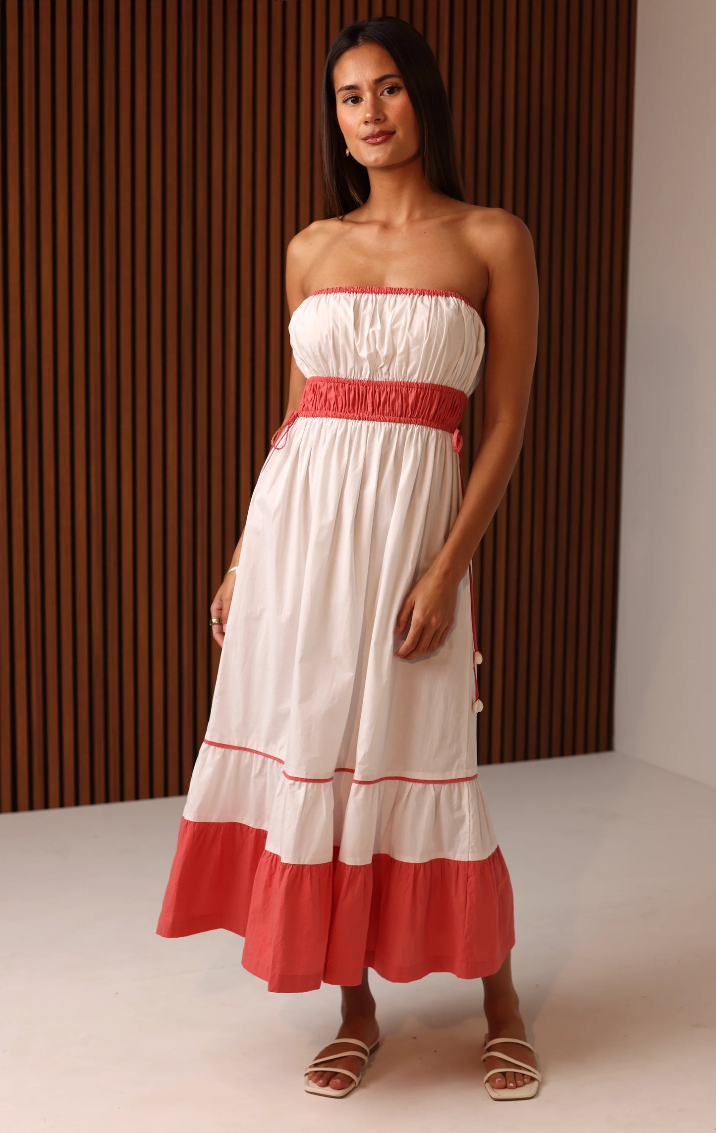 Caroline Midi Dress - Coral Color Block