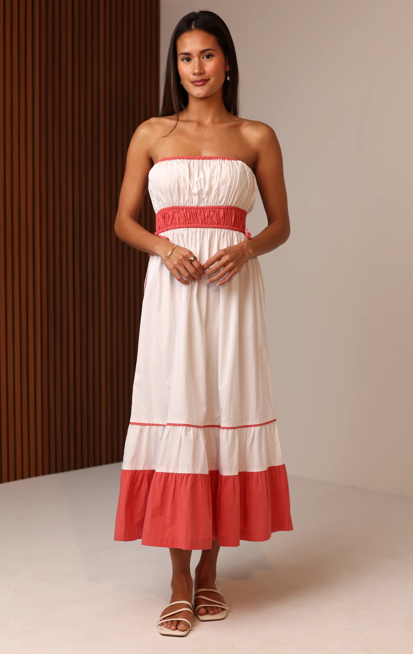 Caroline Midi Dress - Coral Color Block