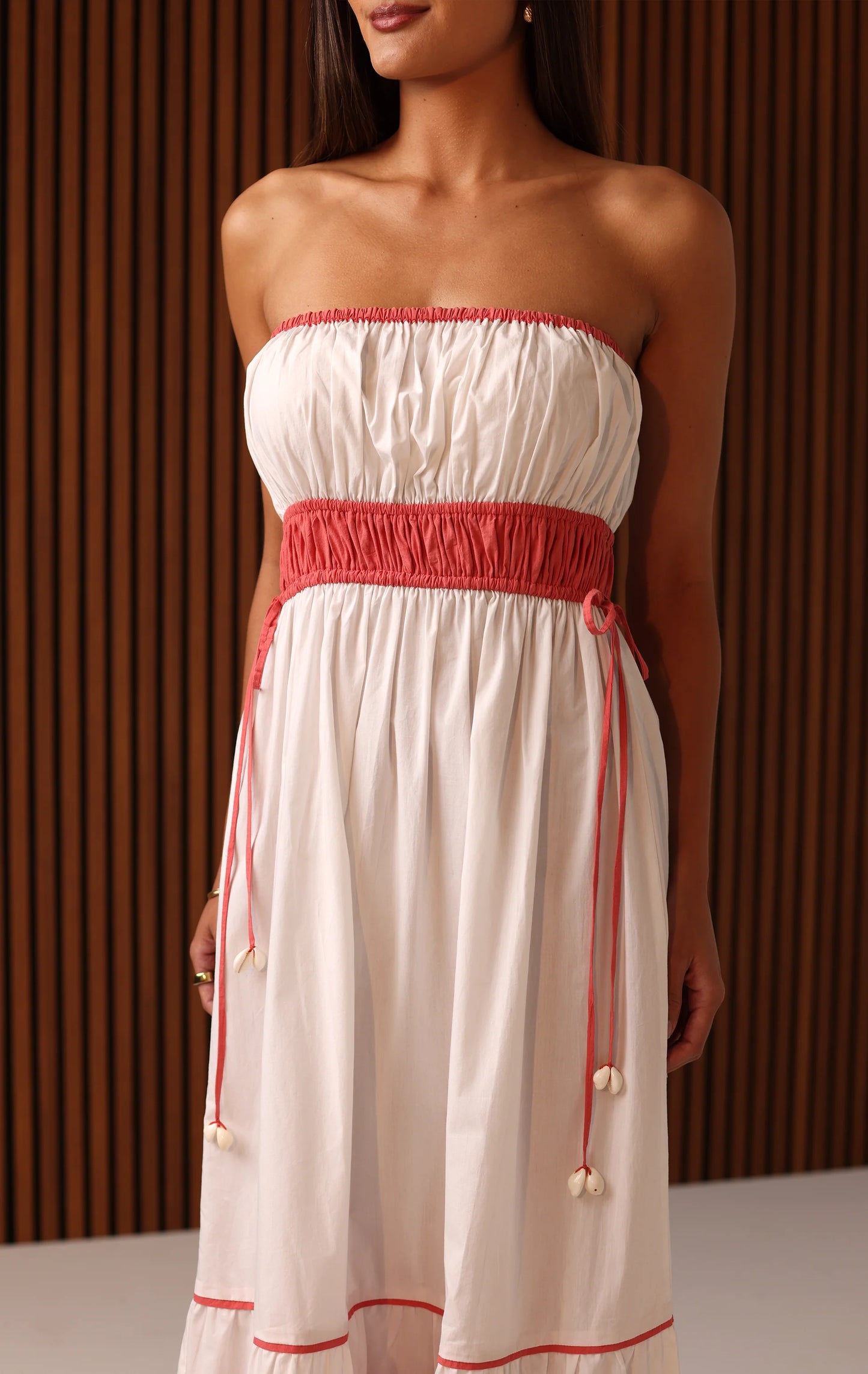 Caroline Midi Dress - Coral Color Block
