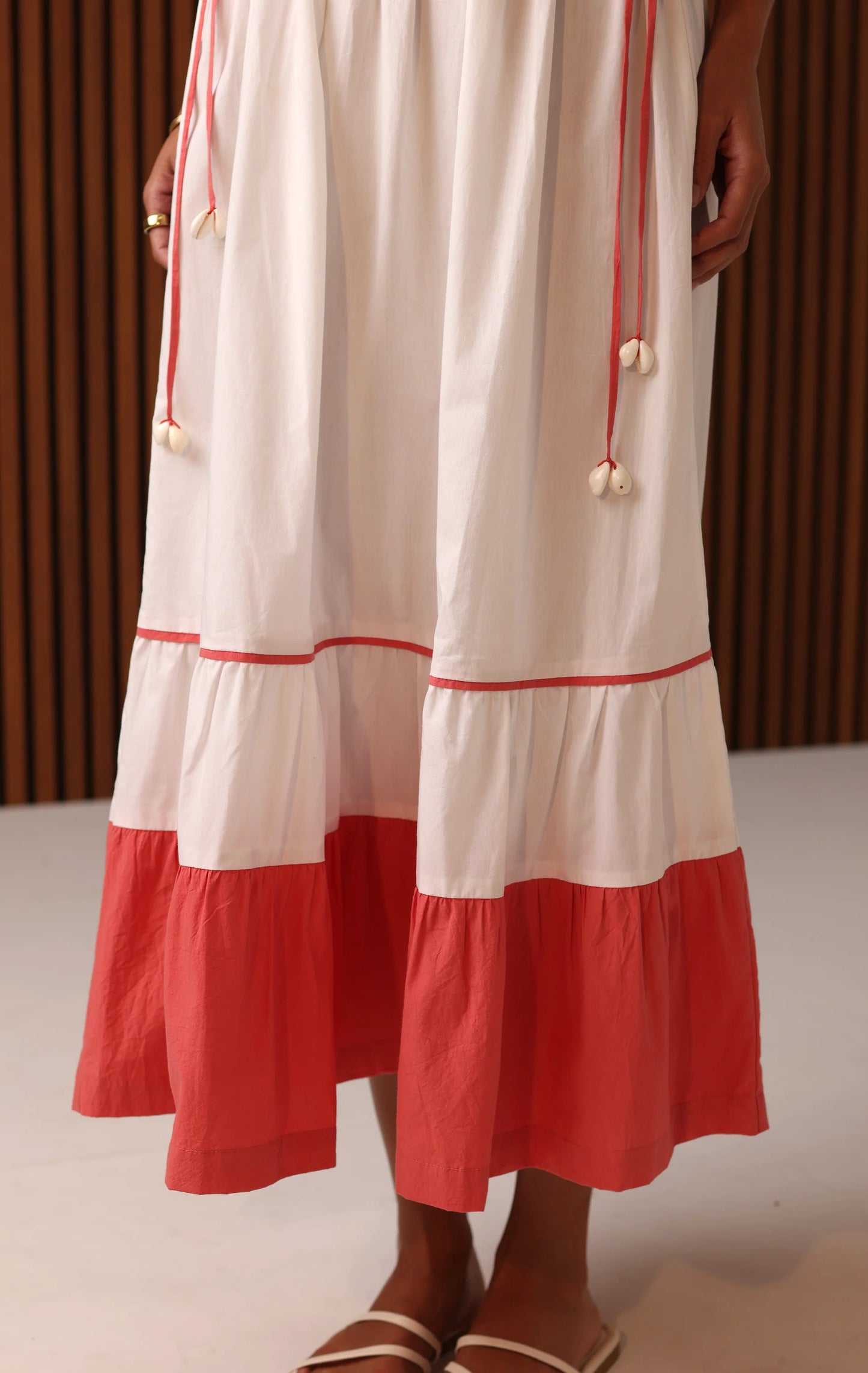 Caroline Midi Dress - Coral Color Block