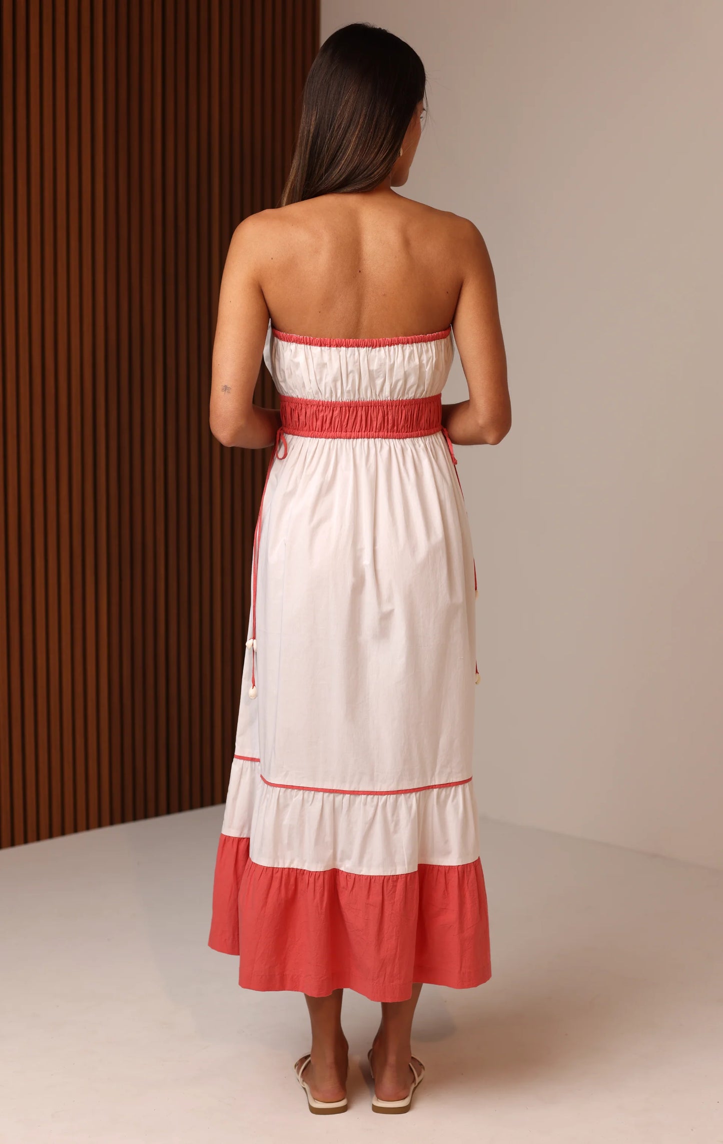 Caroline Midi Dress - Coral Color Block