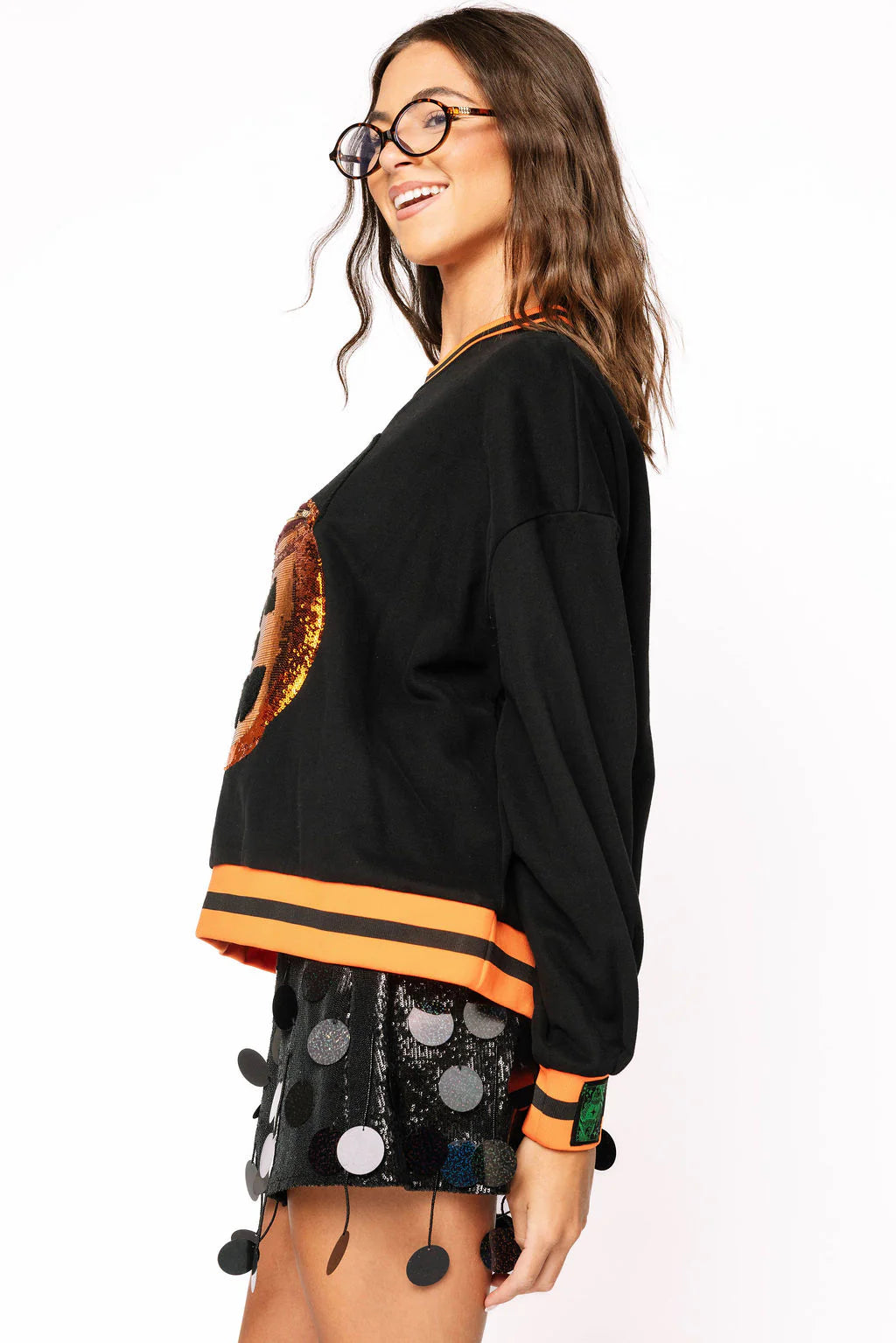 Queen of Sparkles Black Halloween Pumpkin Candy Bucket Sweatshirt