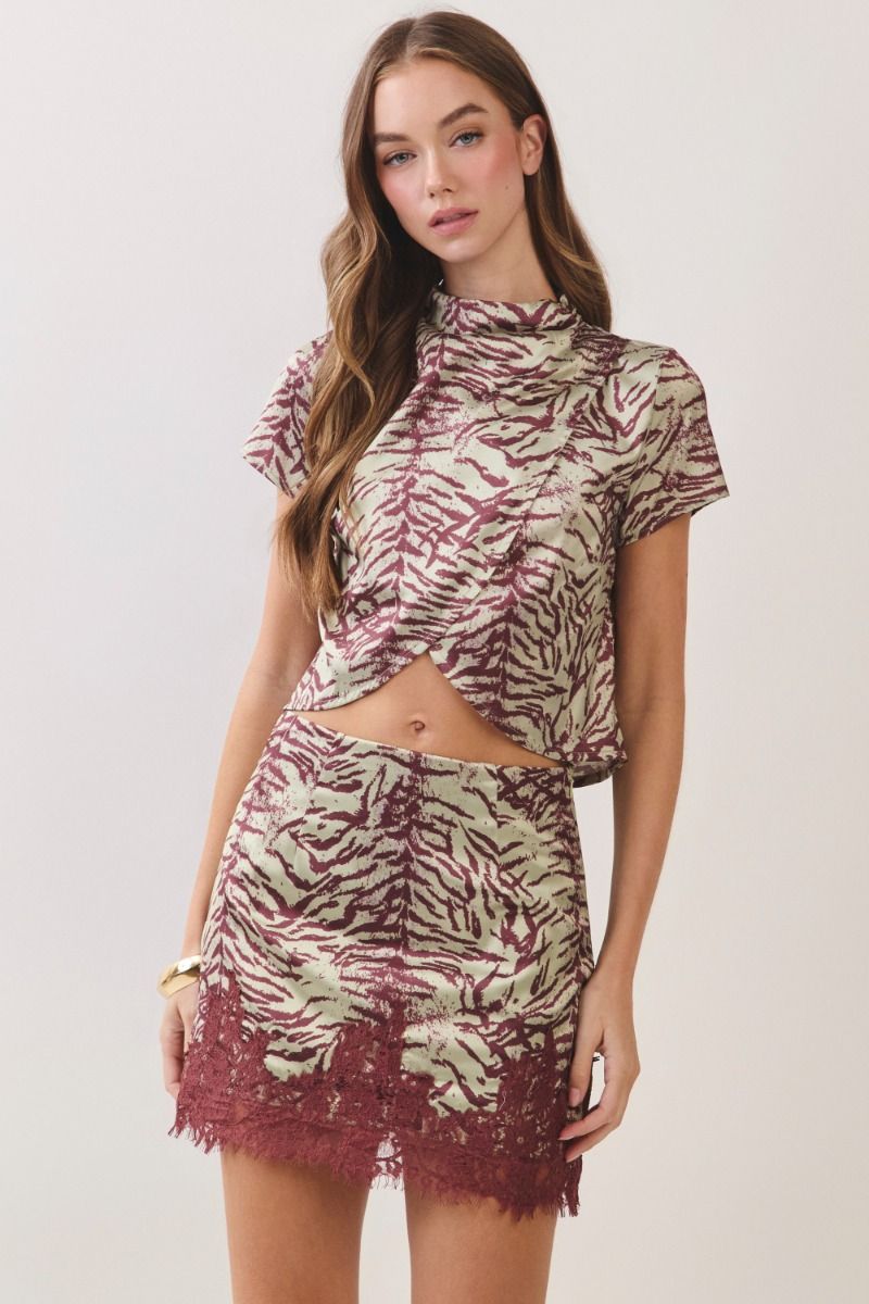 Zebra Print Crop Top - Green