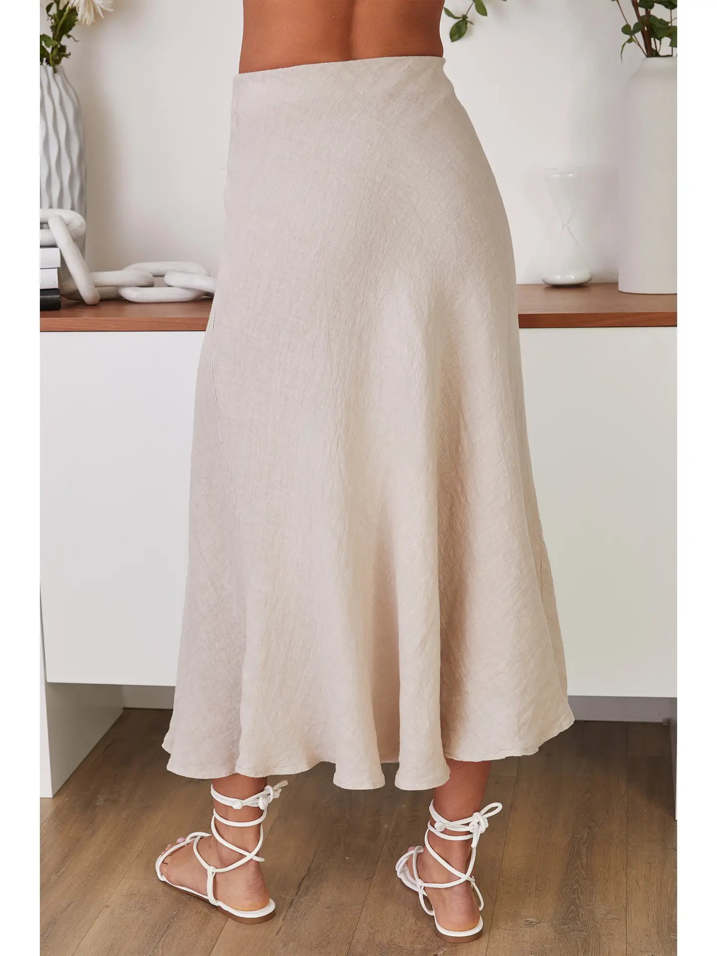Crinkle Linen Midi Skirt