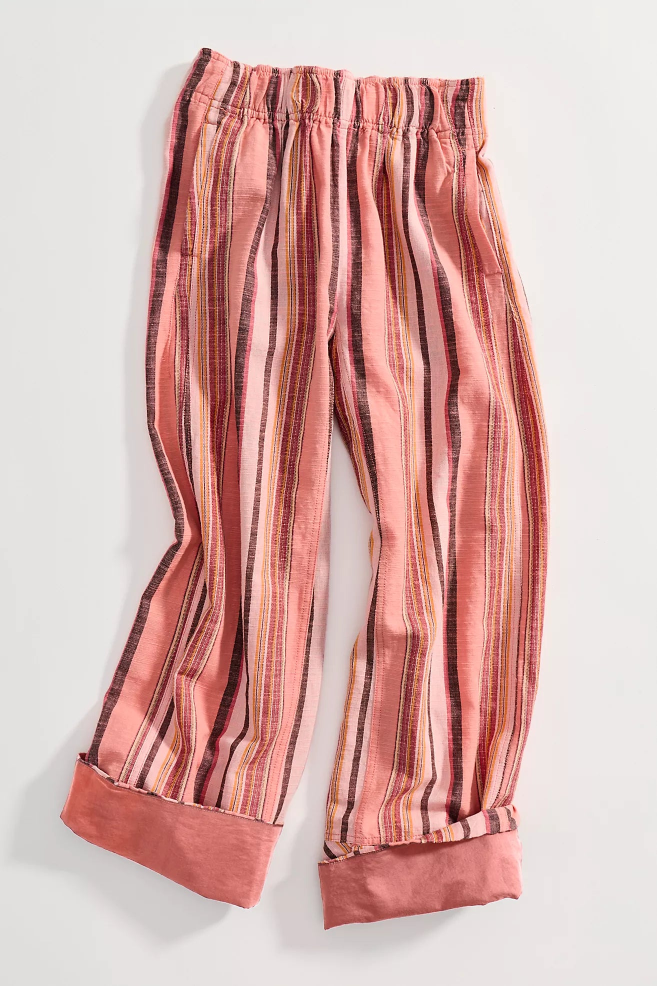 Free People Days End Solar Linen Stripe Pants - Soft Coral Combo