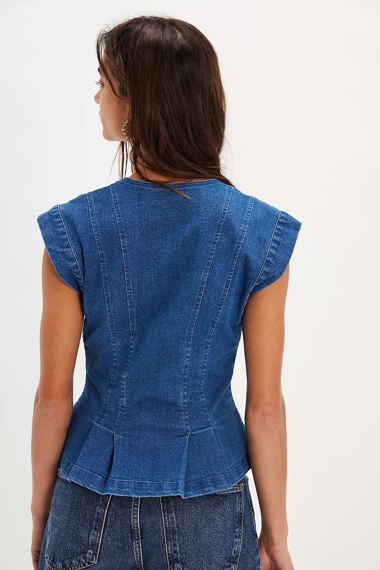 Free People Dylan Denim Vest - Medium Blue