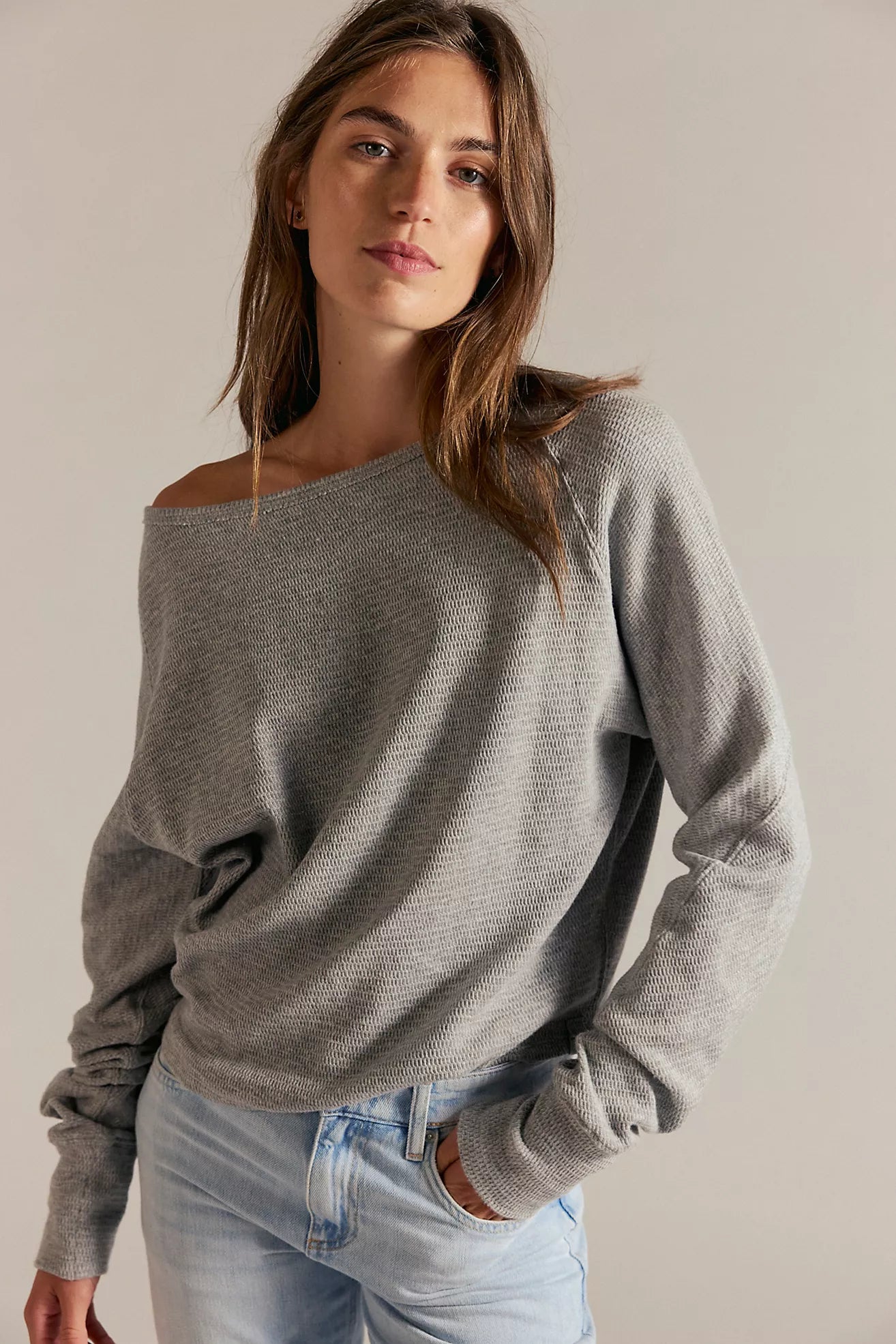 Free People Jess Long Sleeve Shirt - Heather Grey