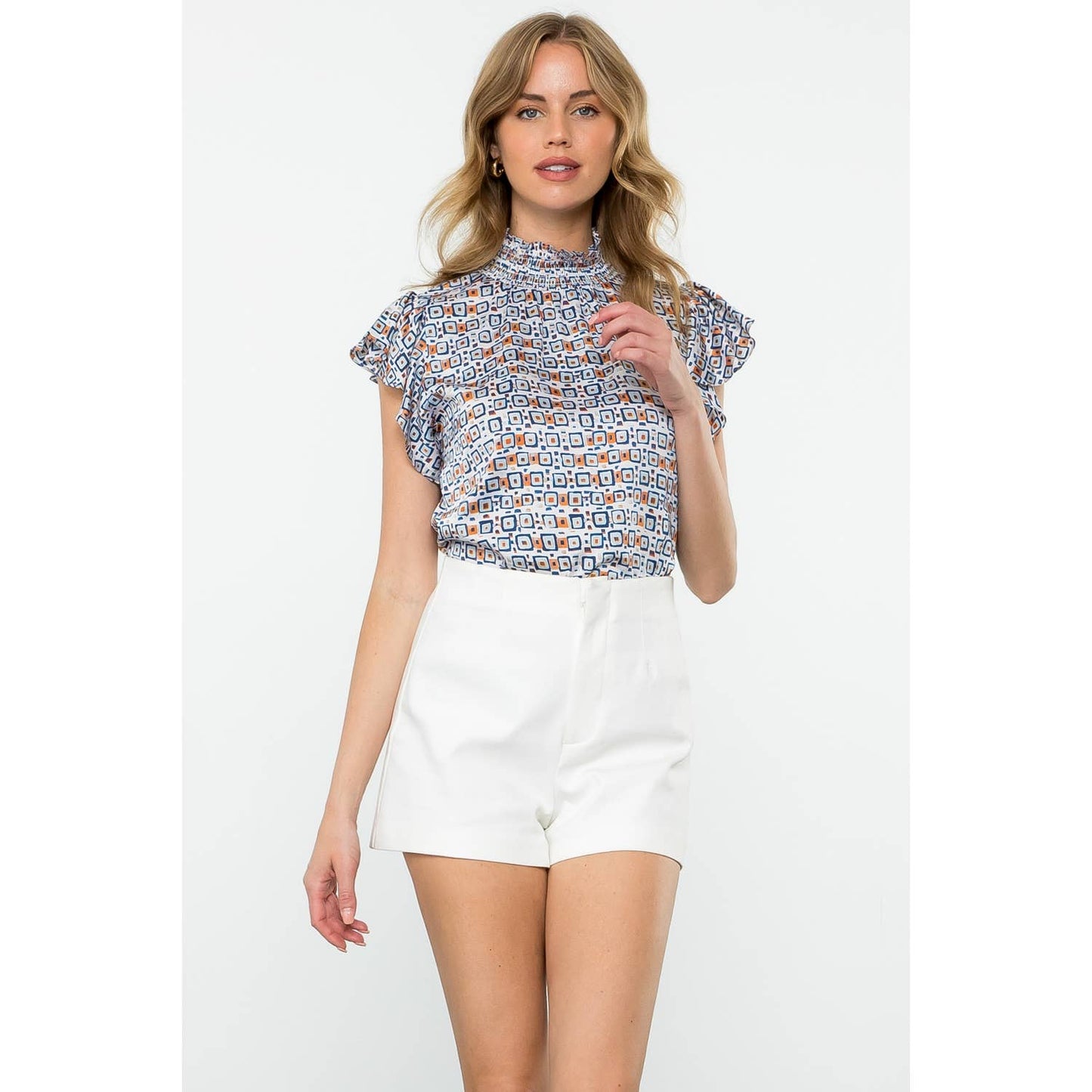 Flutter Sleeve Print Top - Cream