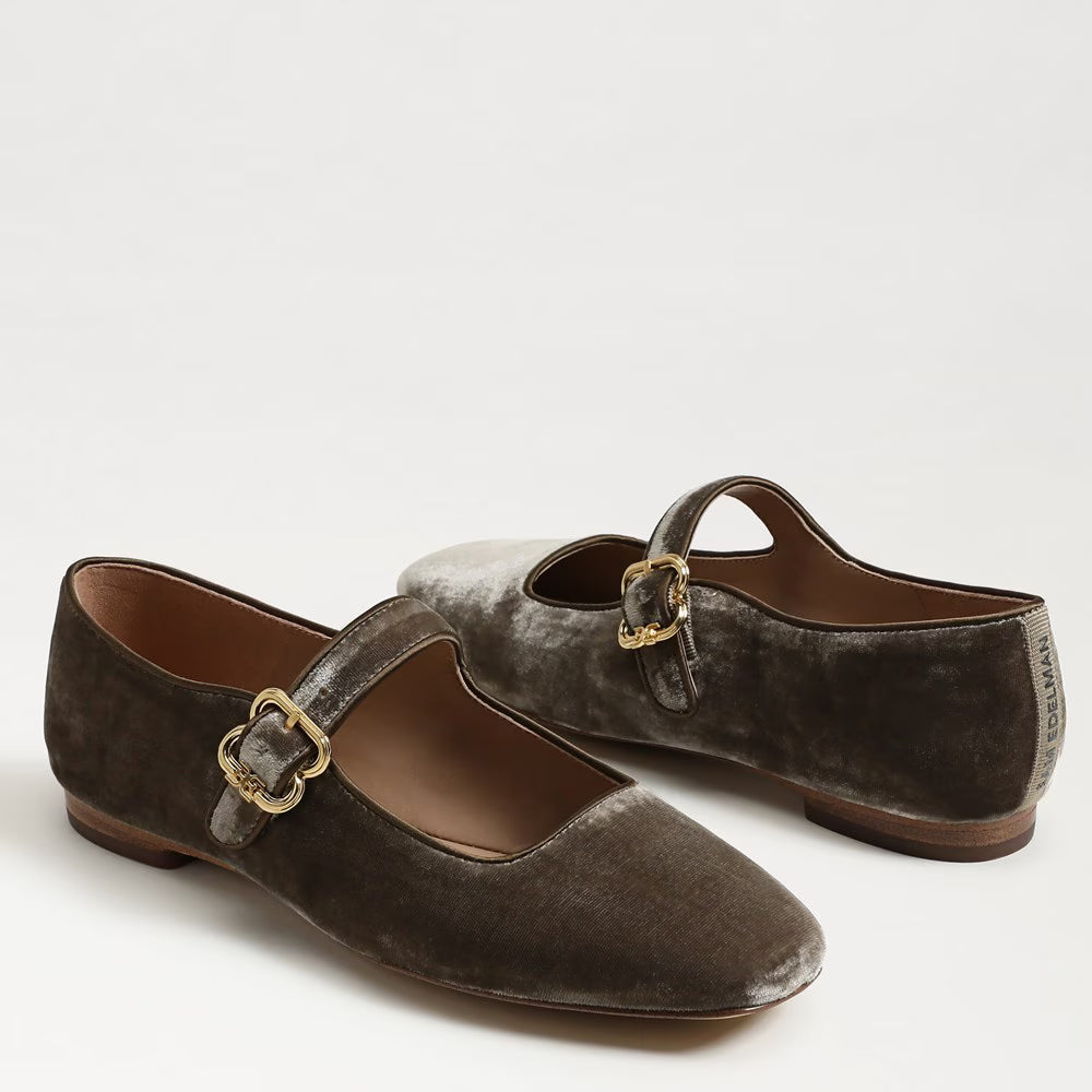 Sam Edelman Michaela Mary Jane Flat - Dark Silver Sage Velvet