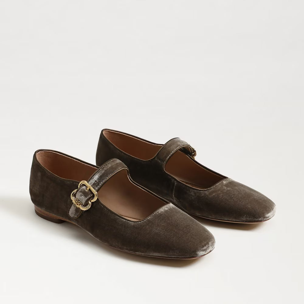 Sam Edelman Michaela Mary Jane Flat - Dark Silver Sage Velvet