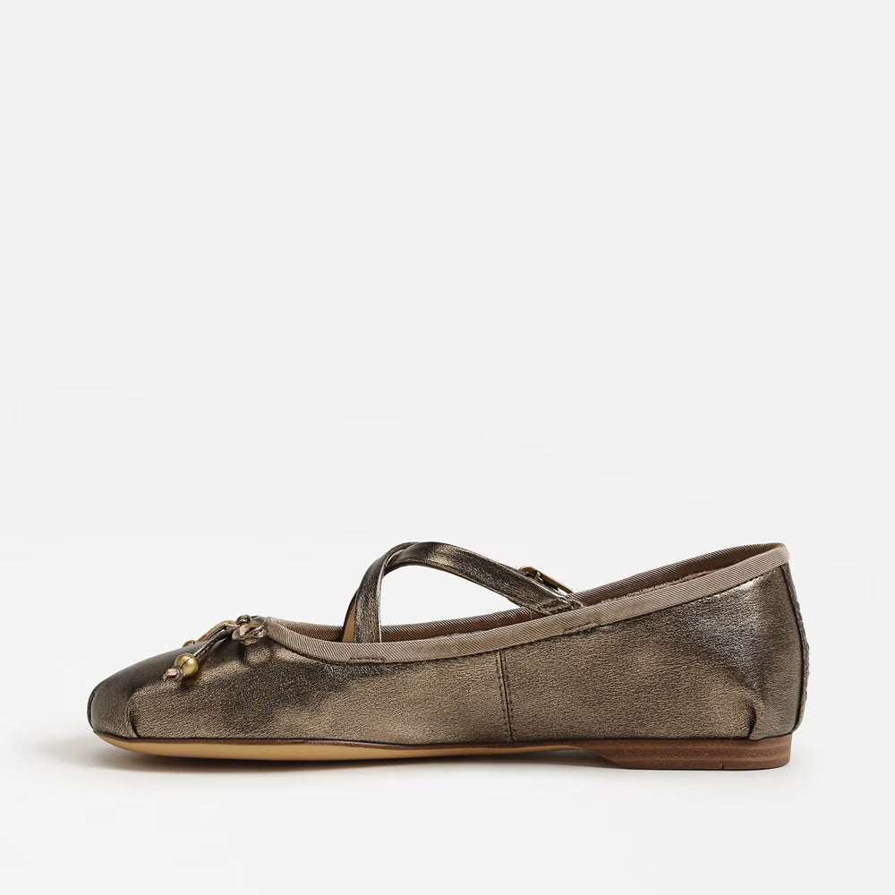 Zuri Strap Ballet Flat - Gilded Bronze Faux Leather