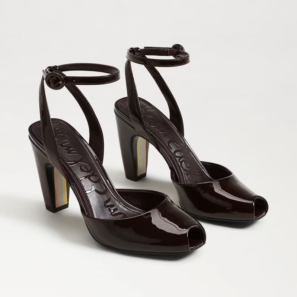 Sam Edelman Wrenna Ankle Strap Pump - Rich Chocolate Patent Leather