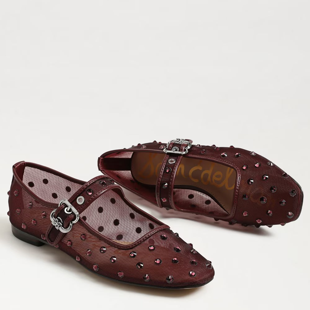Sam Edelman Michaela Shine Mary Jane Flat - French Merlot Mesh Fabric