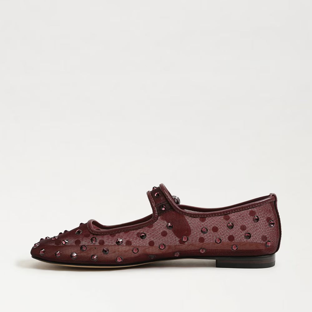 Sam Edelman Michaela Shine Mary Jane Flat - French Merlot Mesh Fabric