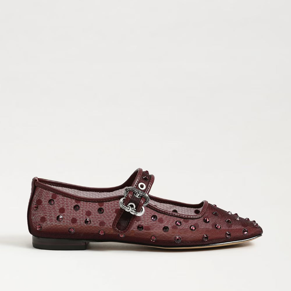Sam Edelman Michaela Shine Mary Jane Flat - French Merlot Mesh Fabric
