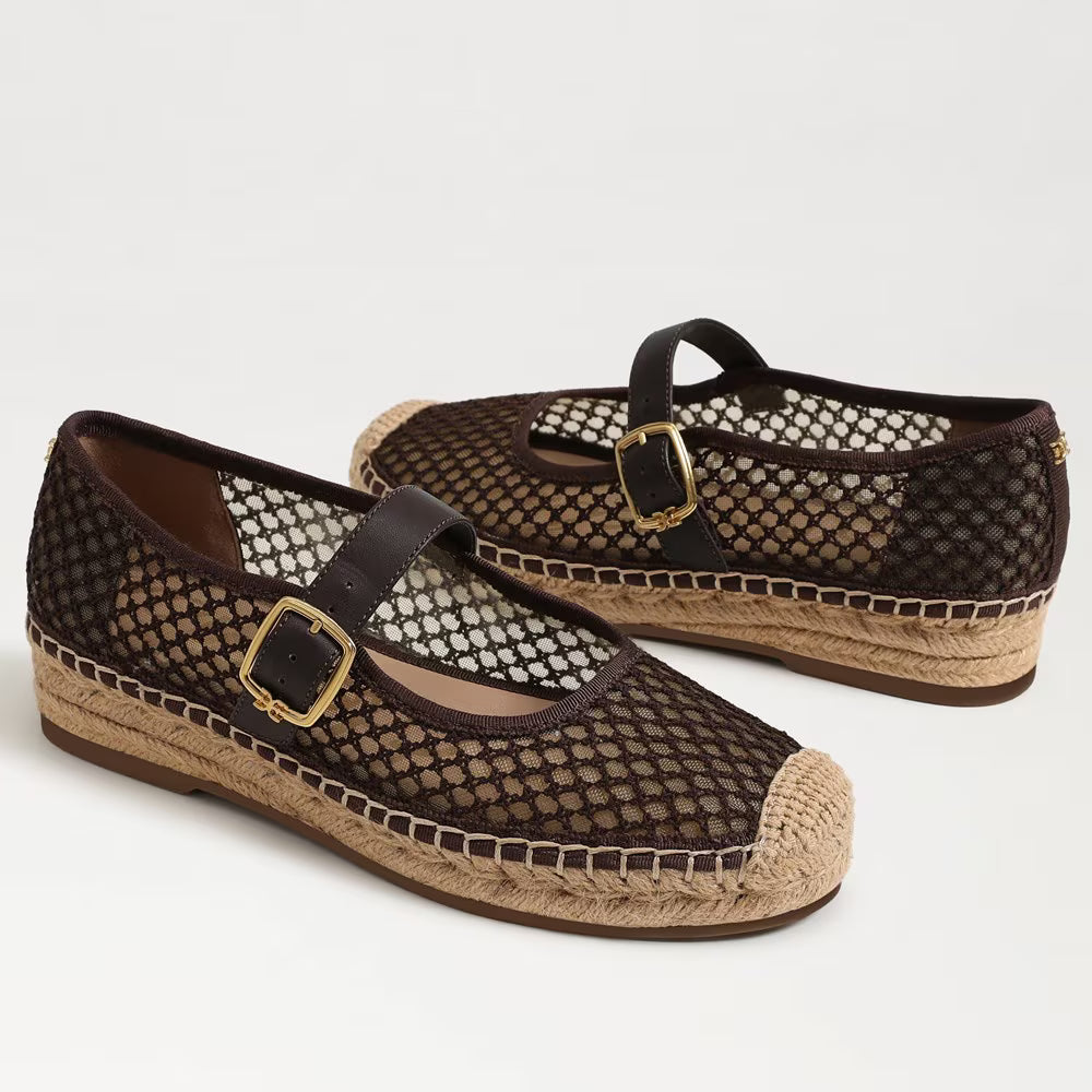 Sam Edelman Mackie Mesh Espadrille Mary Jane Flat Shoe - Cafe Noir Mesh Fabric