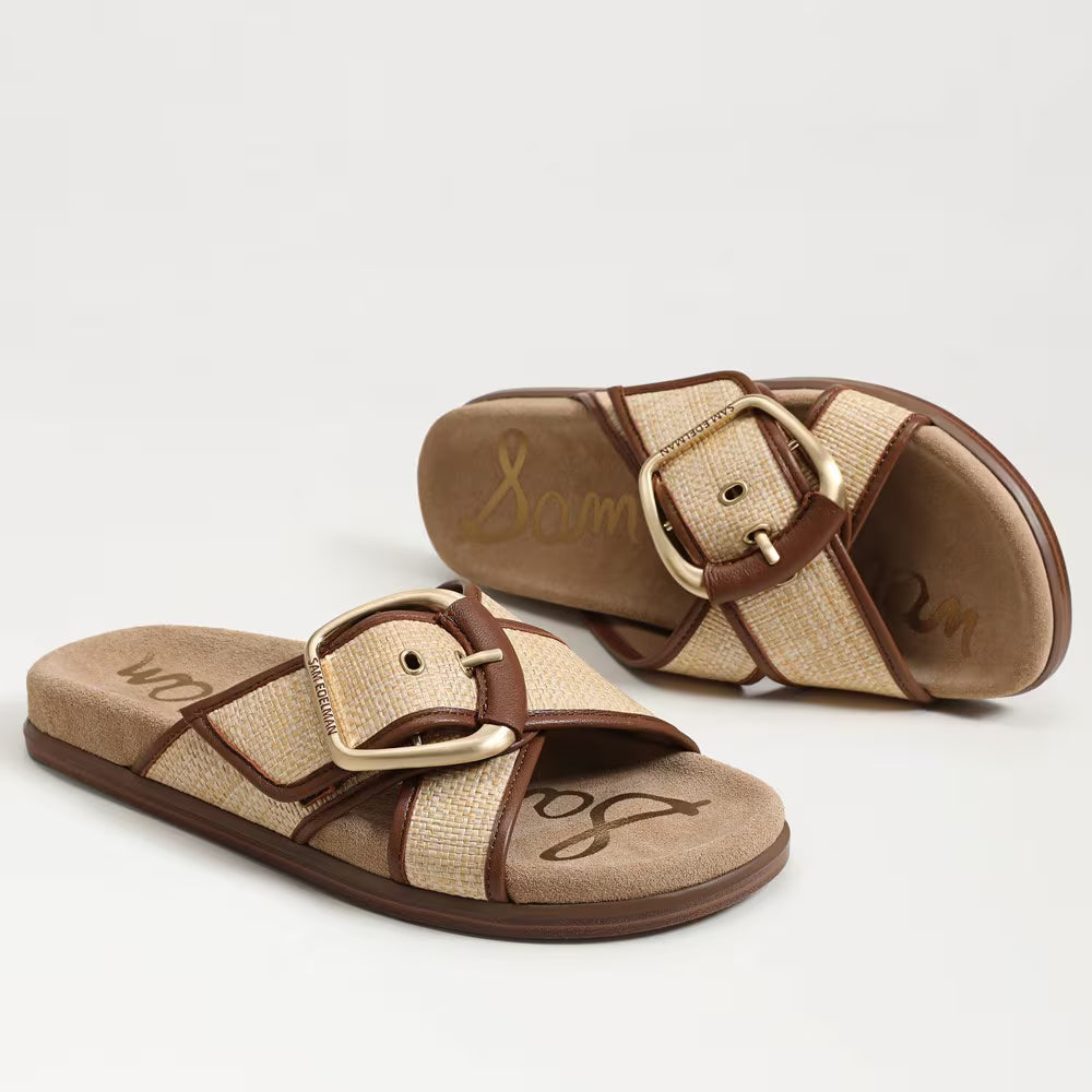 Sam Edelman Darla Multi Buckle Slide Sandal - Bleached Beechwood Faux Raffia