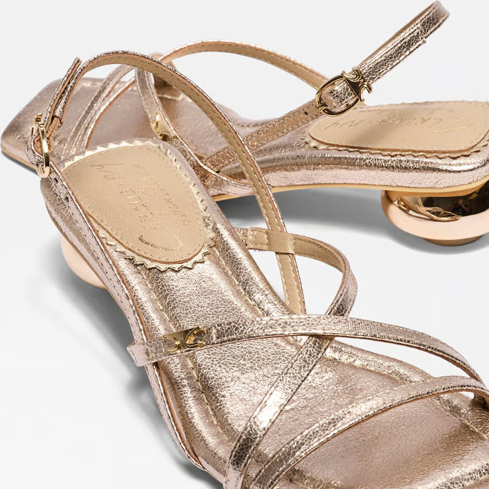 Caia Ankle Strap Heeled Sandal - Soft Gold