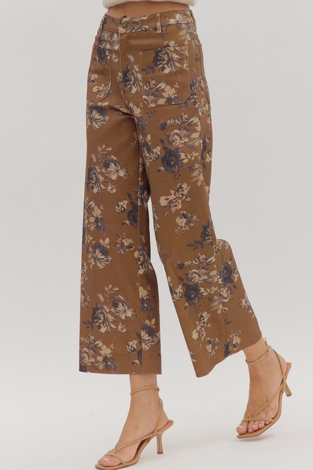 Floral Mid-Rise Ankle Pants - Caramel