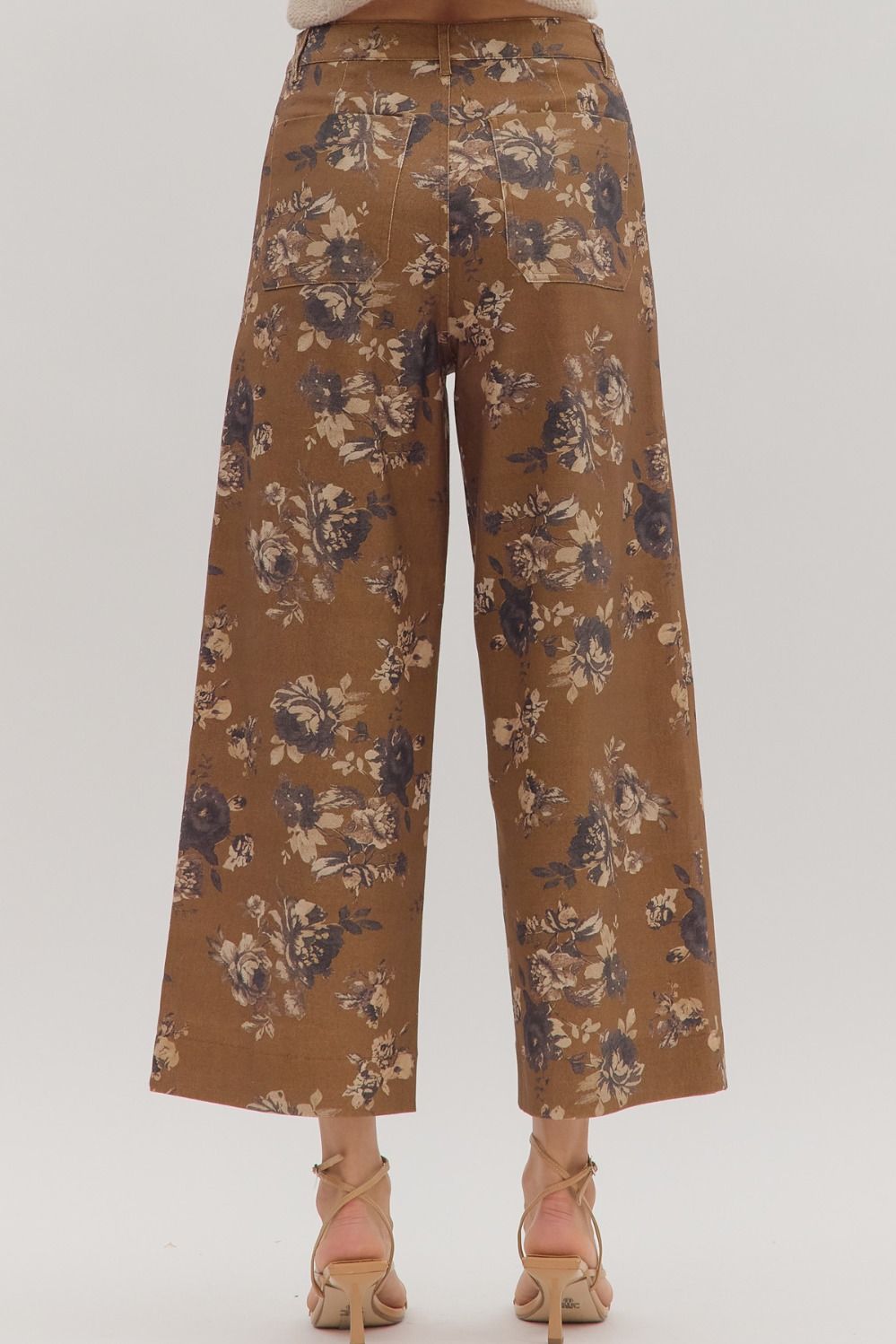 Floral Mid-Rise Ankle Pants - Caramel