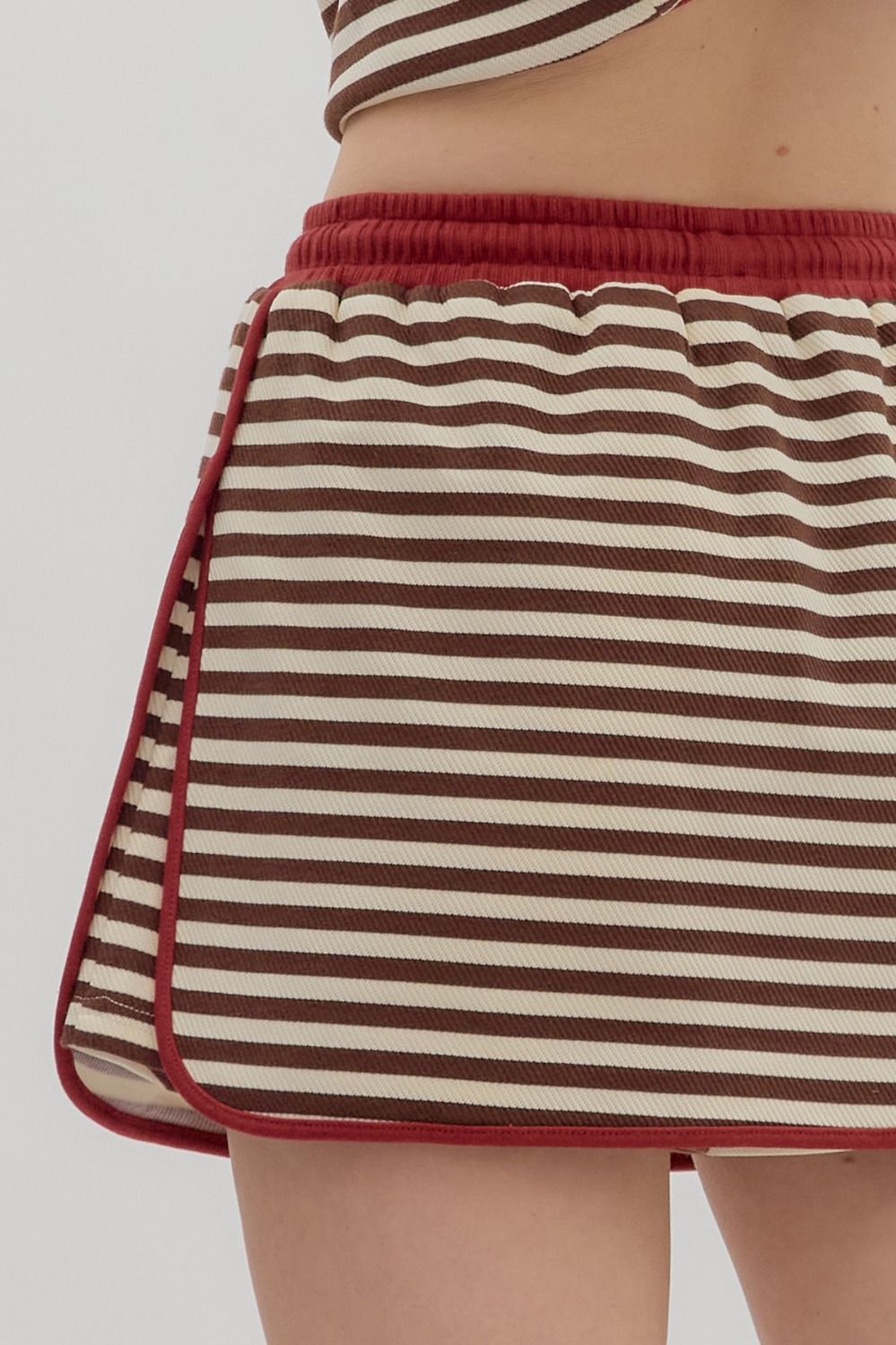 Stripe Pull-On Skirt - Red/Brown