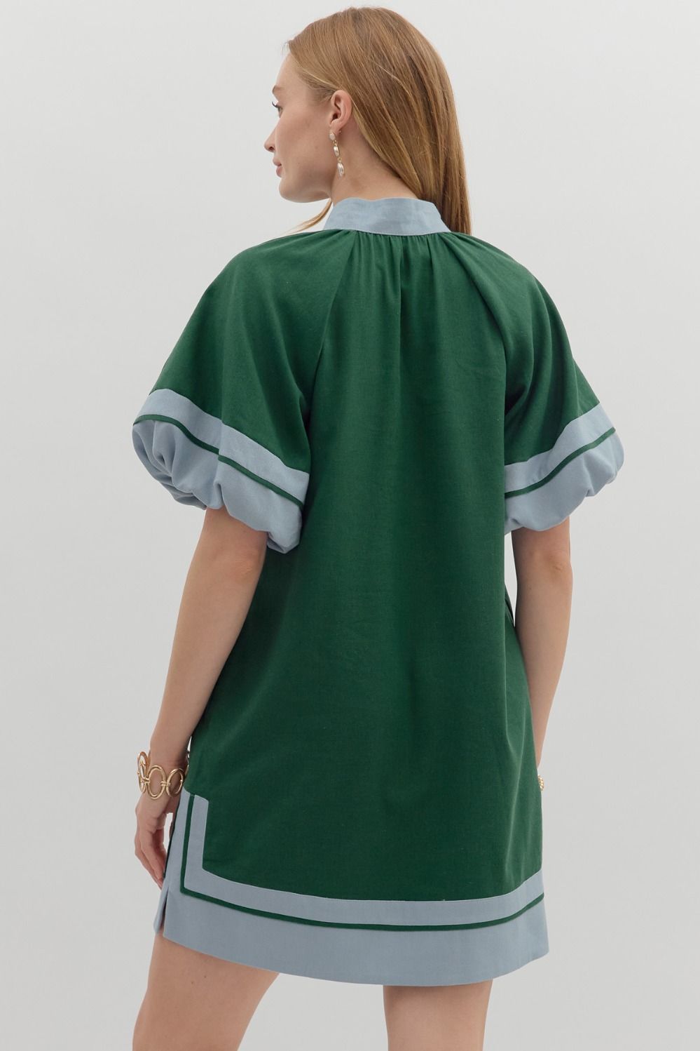 Lantern Sleeve Pullover Dress - Hunter Green