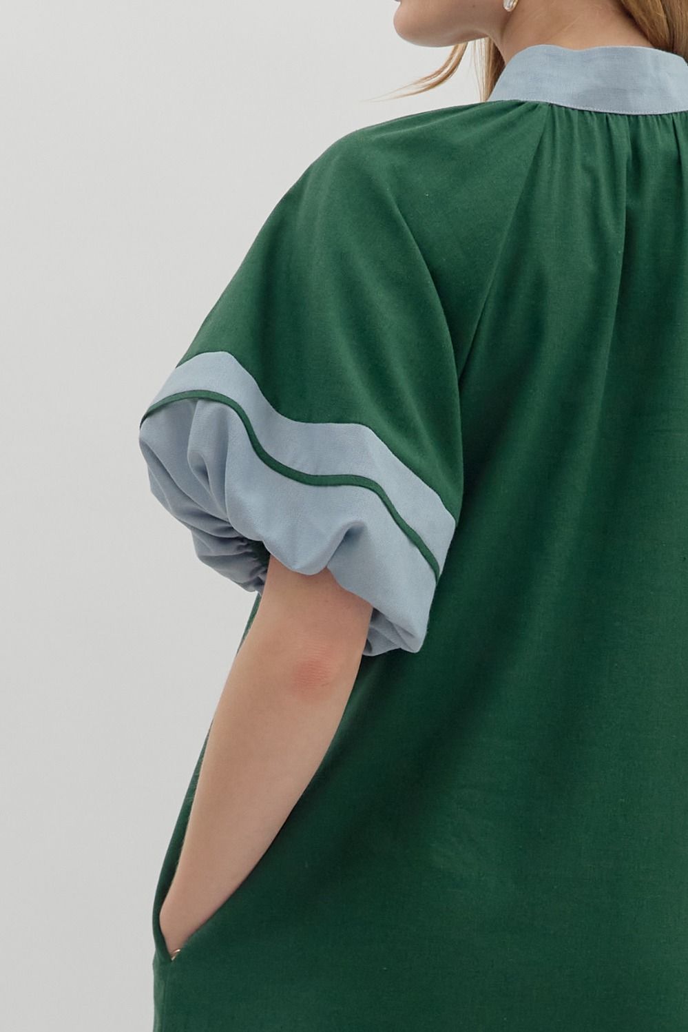 Lantern Sleeve Pullover Dress - Hunter Green